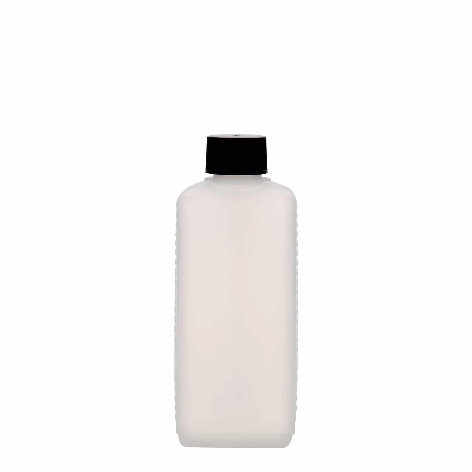 250 ml bidon dreptunghiular, plastic HDPE, natural, gura: DIN 25 EPE
