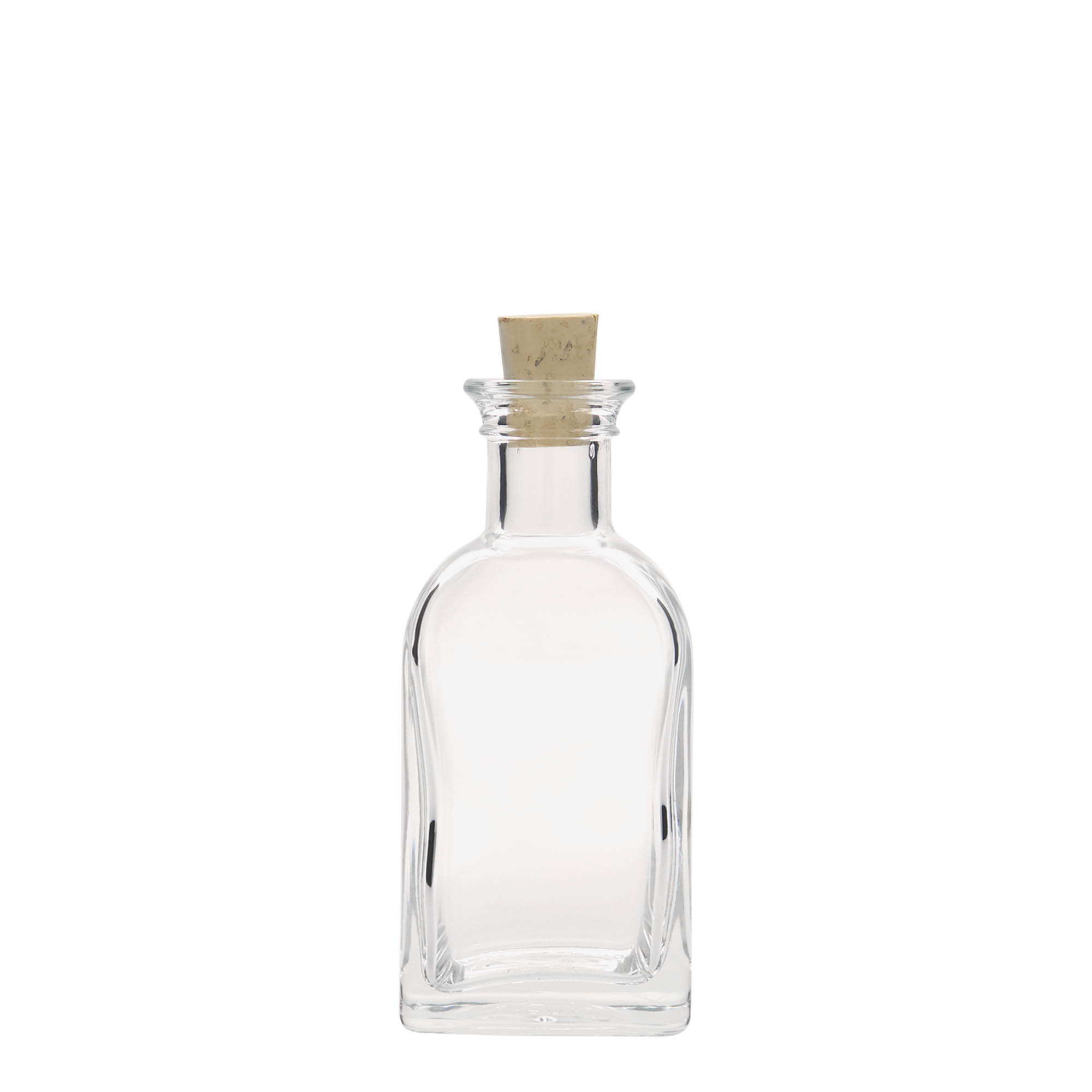 Sticlă de 100 ml, formă pătrată, Apotheker Carré, gură: dop de plută Sticlă de 100 ml, formă pătrată, Apotheker Carré, gură: dop de plută