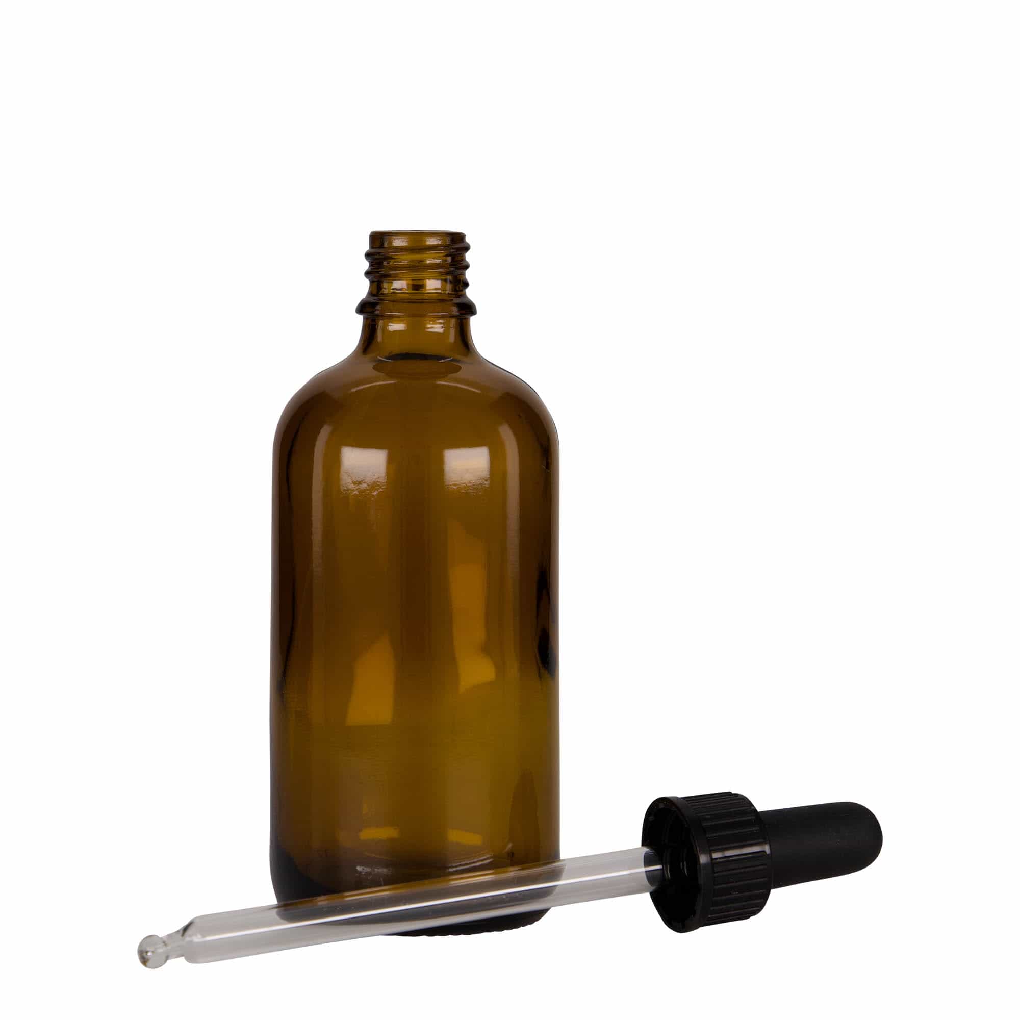 Sticlă picurător 100 ml pentru medicamente, sticlă, maro-negru, gura: DIN 18
