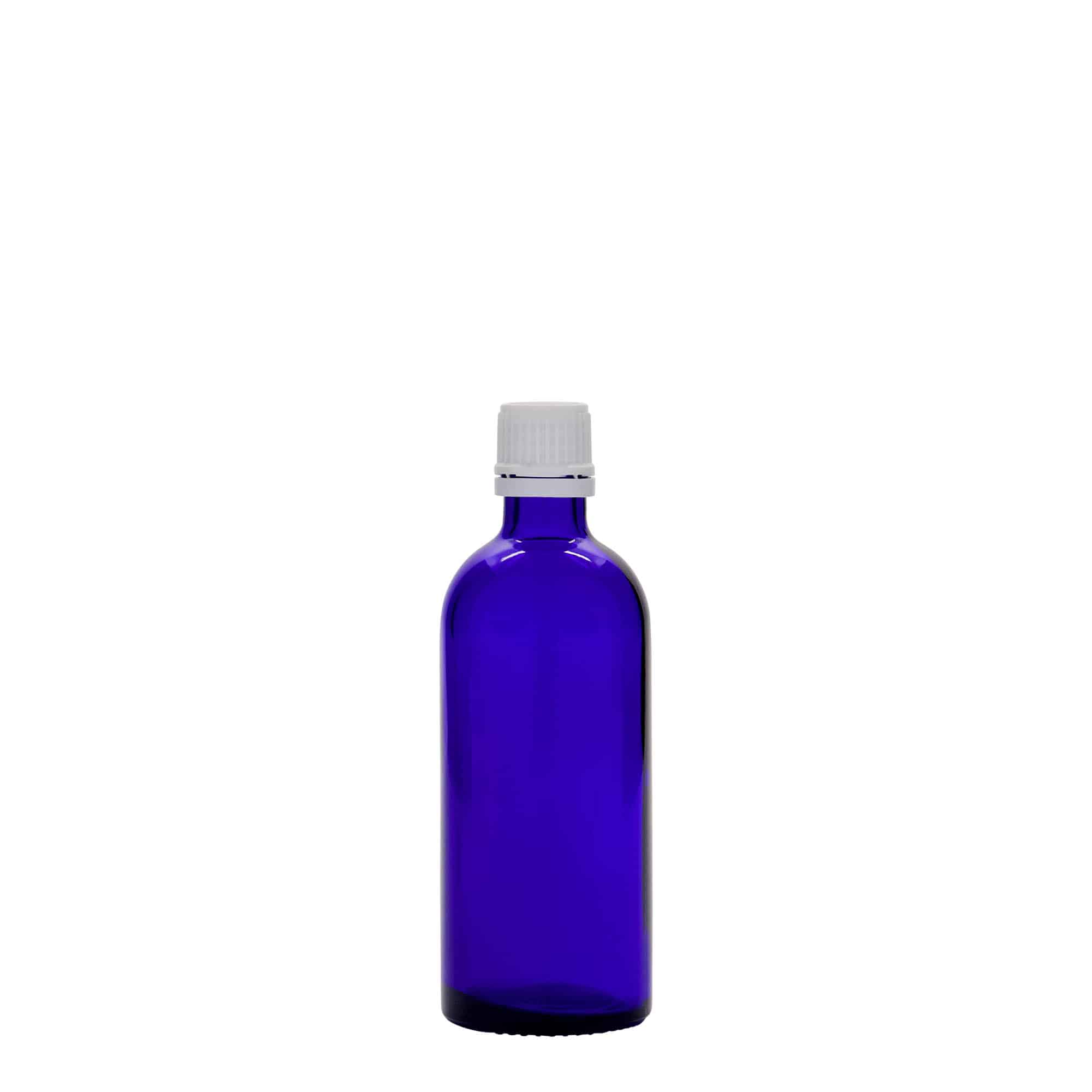 100 ml sticlă medicală, sticlă, albastru regal, gura: DIN 18