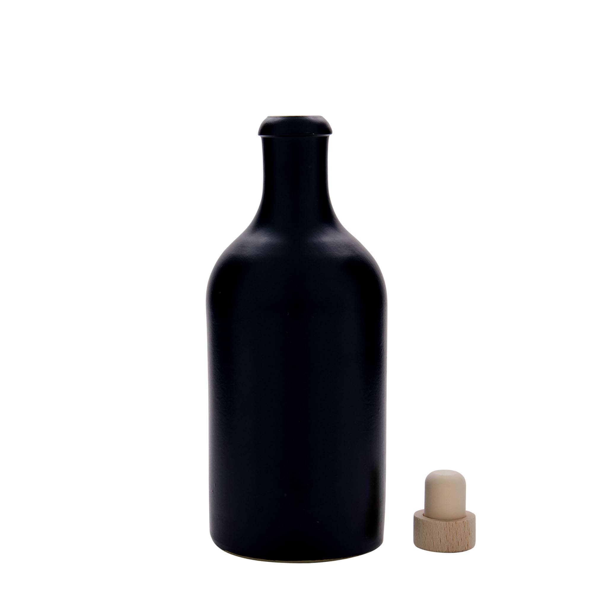 500 ml ulcior de lut, ceramică, negru, gura: plută