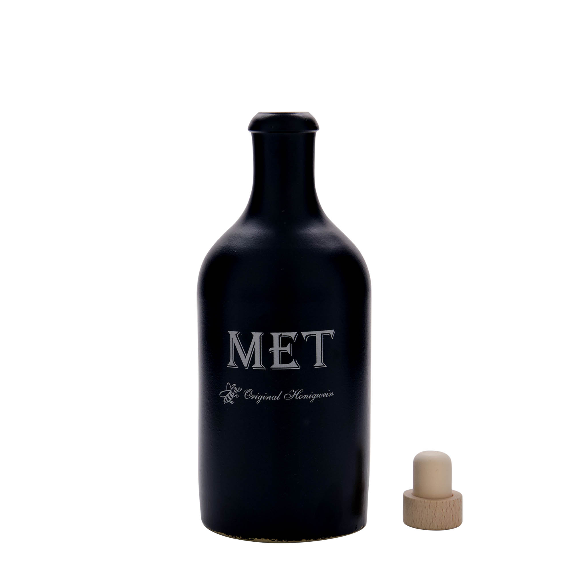 500 ml ulcior de lut, motiv: Met, ceramică de gresie, negru, gură: dop de plută 500 ml ulcior de lut, motiv: Met, ceramică de gresie, negru, gură: dop de plută