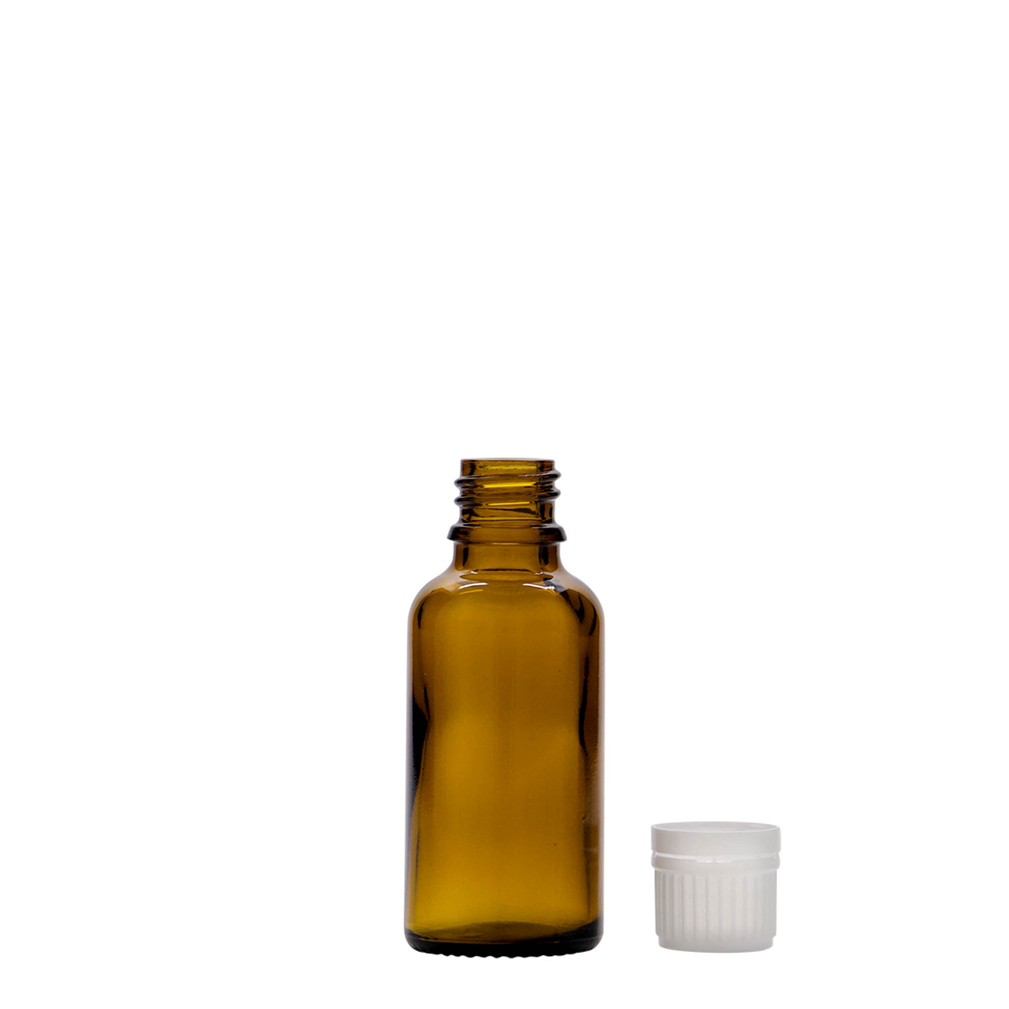 Flacon medical de 30 ml, sticlă, maro, gura: DIN 18