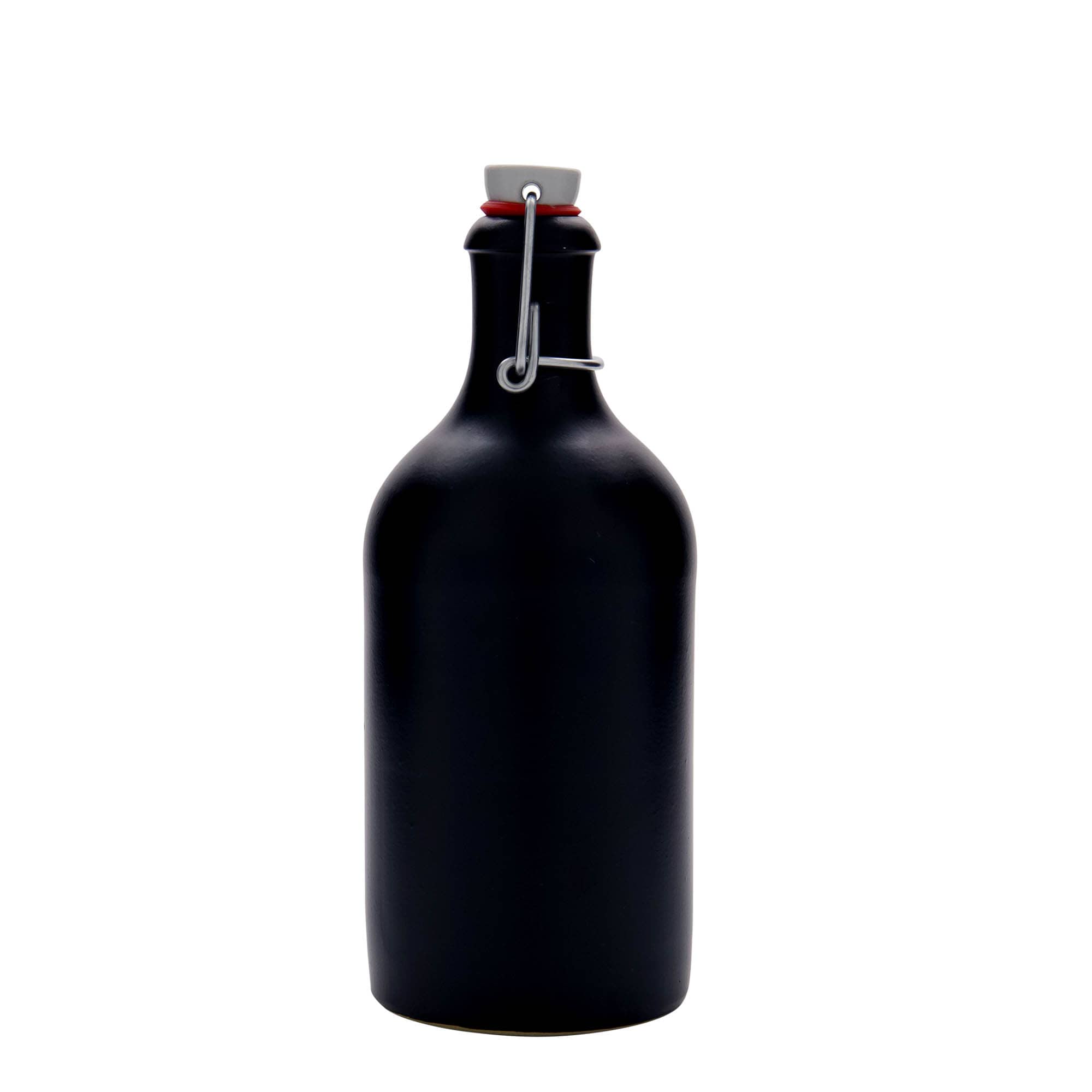 Cana de lut 500 ml, ceramică, neagră, gura: închidere cu clemă