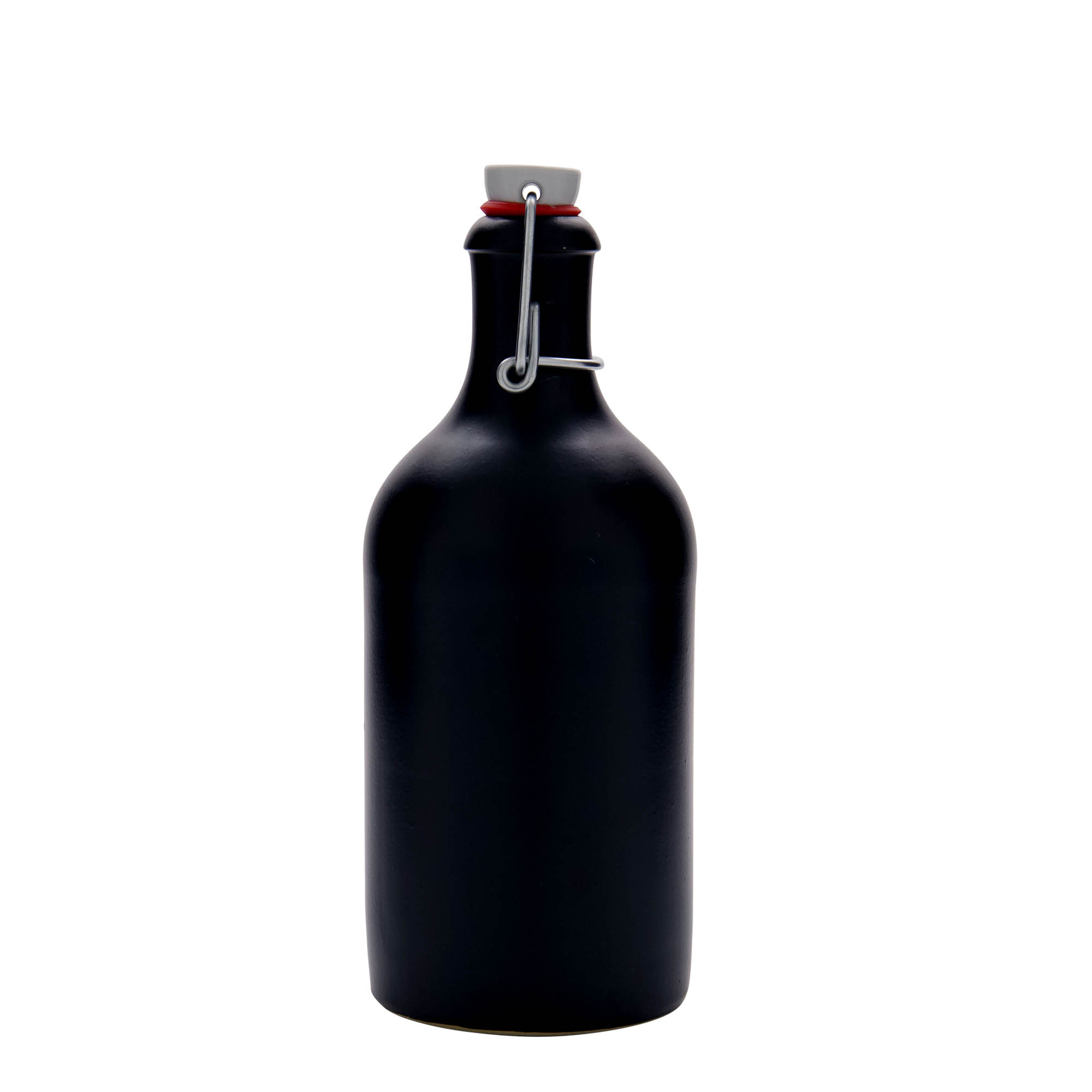 Cana de lut 500 ml, ceramică, neagră, gura: închidere cu clemă