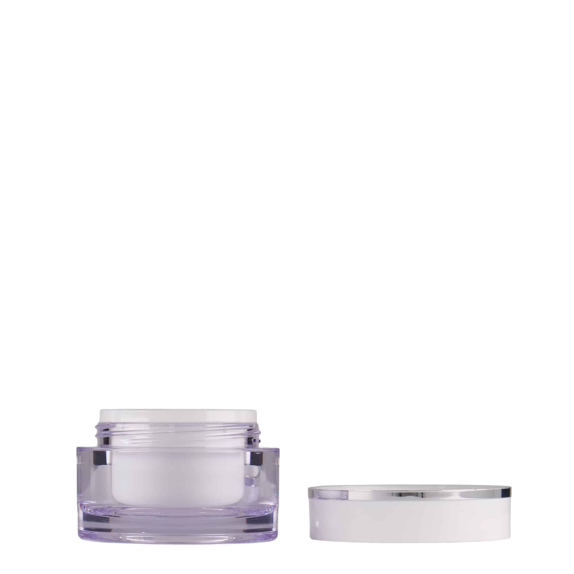 10 ml borcan, plastic SAN, alb, gura: capac cu filet