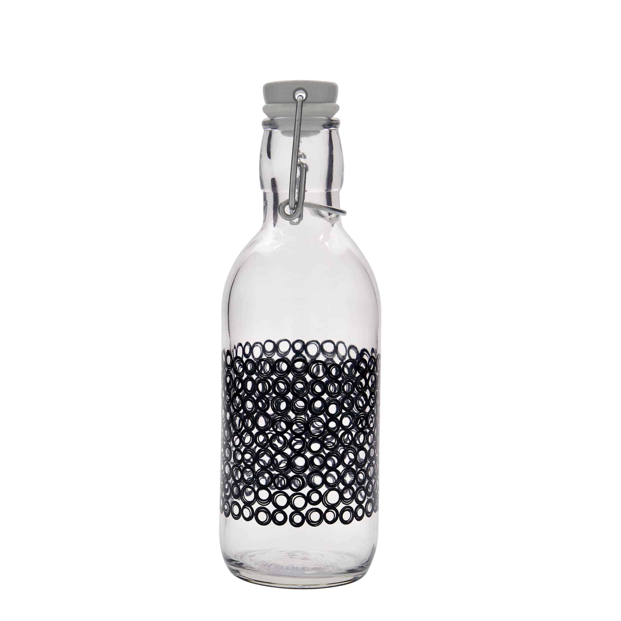 Sticlă de sticlă de 500 ml „Emilia”, motiv: Circola nero, gât: închidere cu clemă