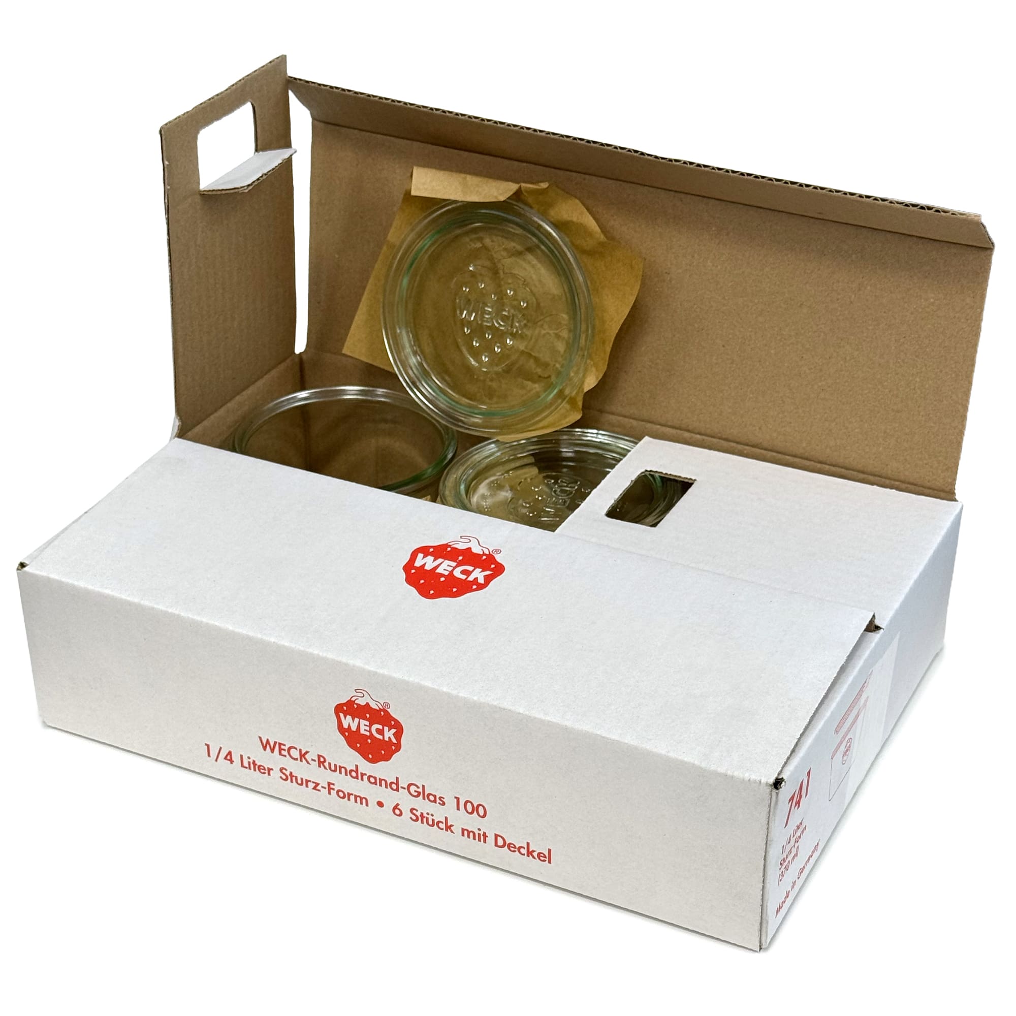 6x 370 ml borcan WECK cu gura largă cu capac de sticlă RR 100