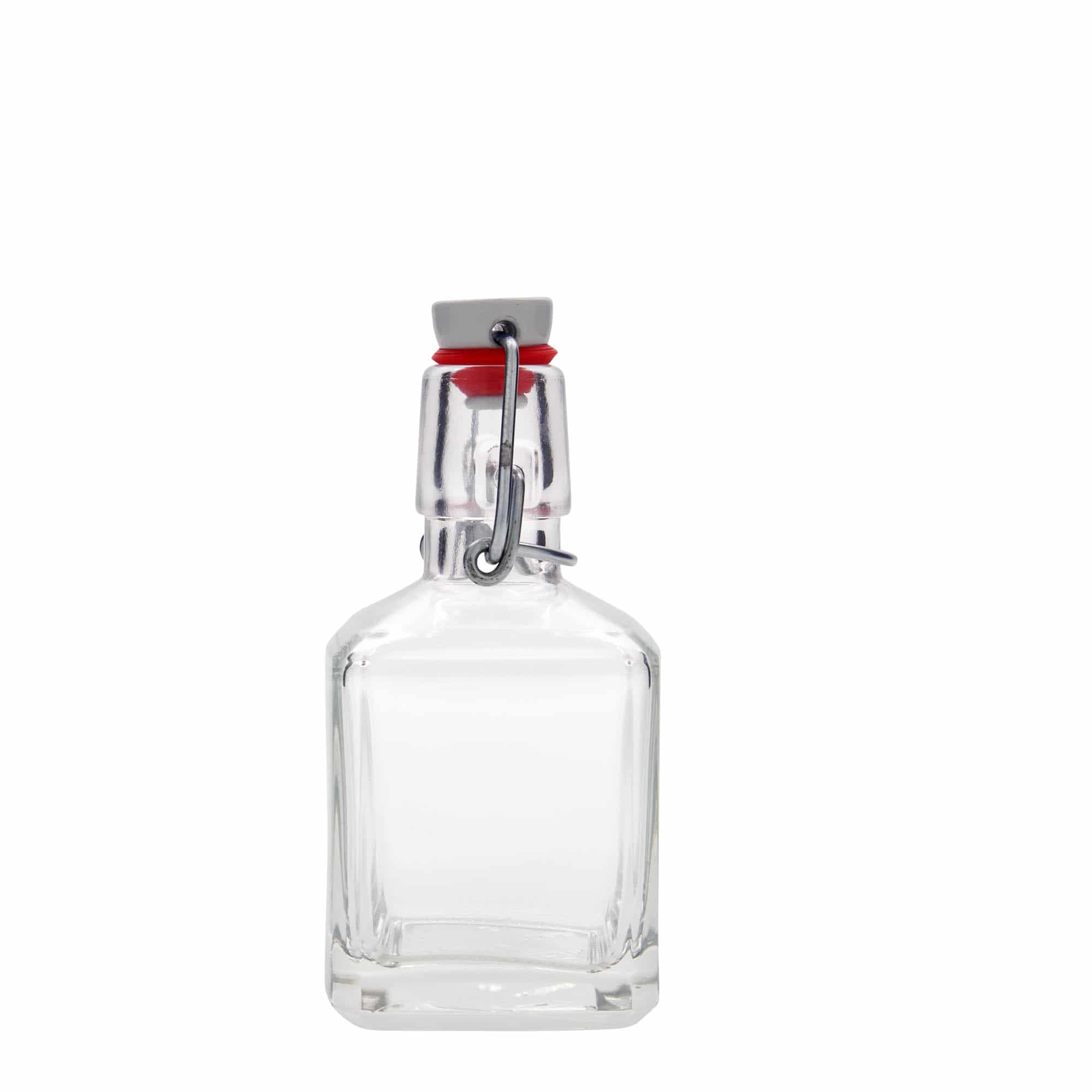 Sticlă de sticlă de 200 ml „Kubica”, pătrată, gura: închidere cu clemă