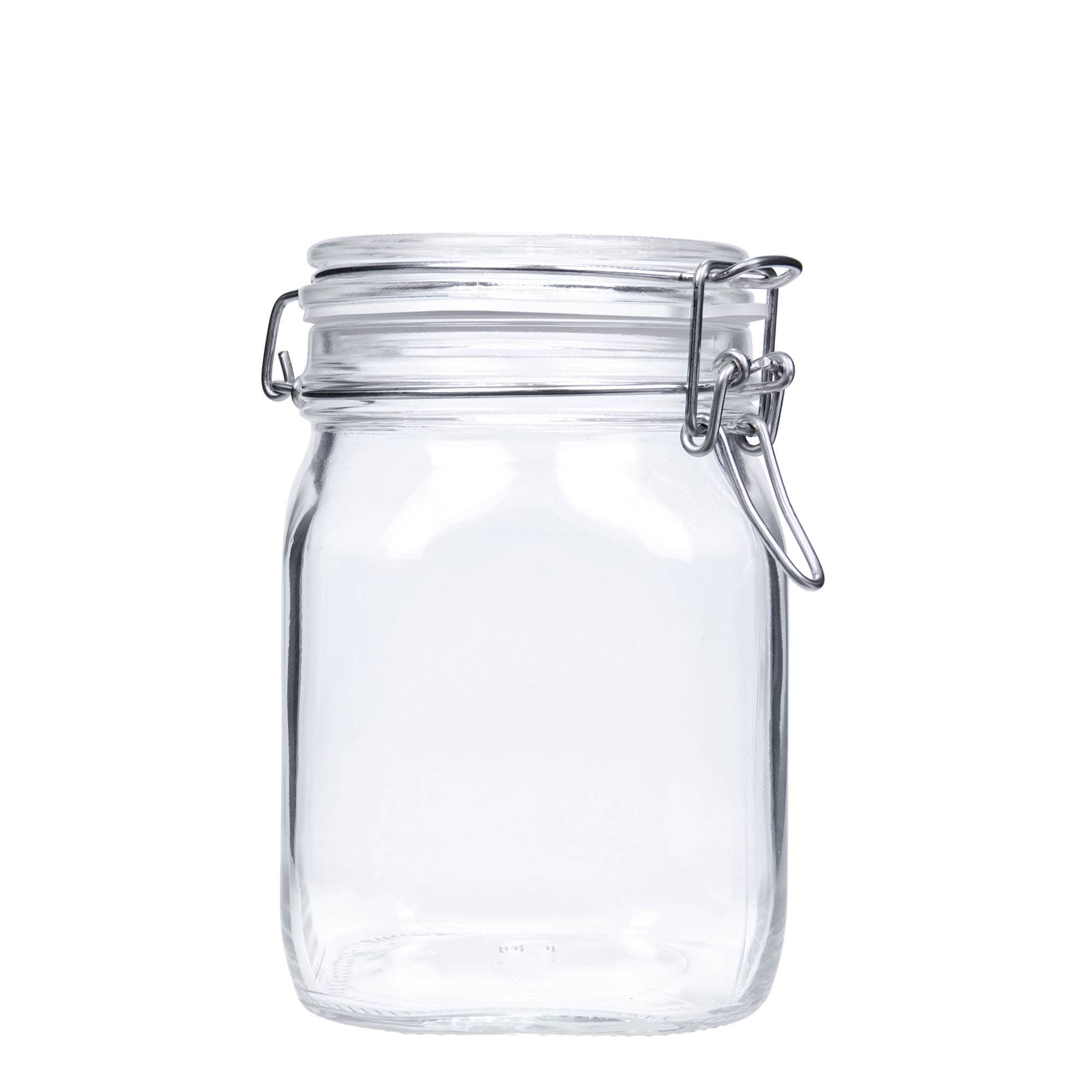 1.000 ml borcan cu clemă metalică „Fido”, pătrat, gura: închidere cu clemă metalică