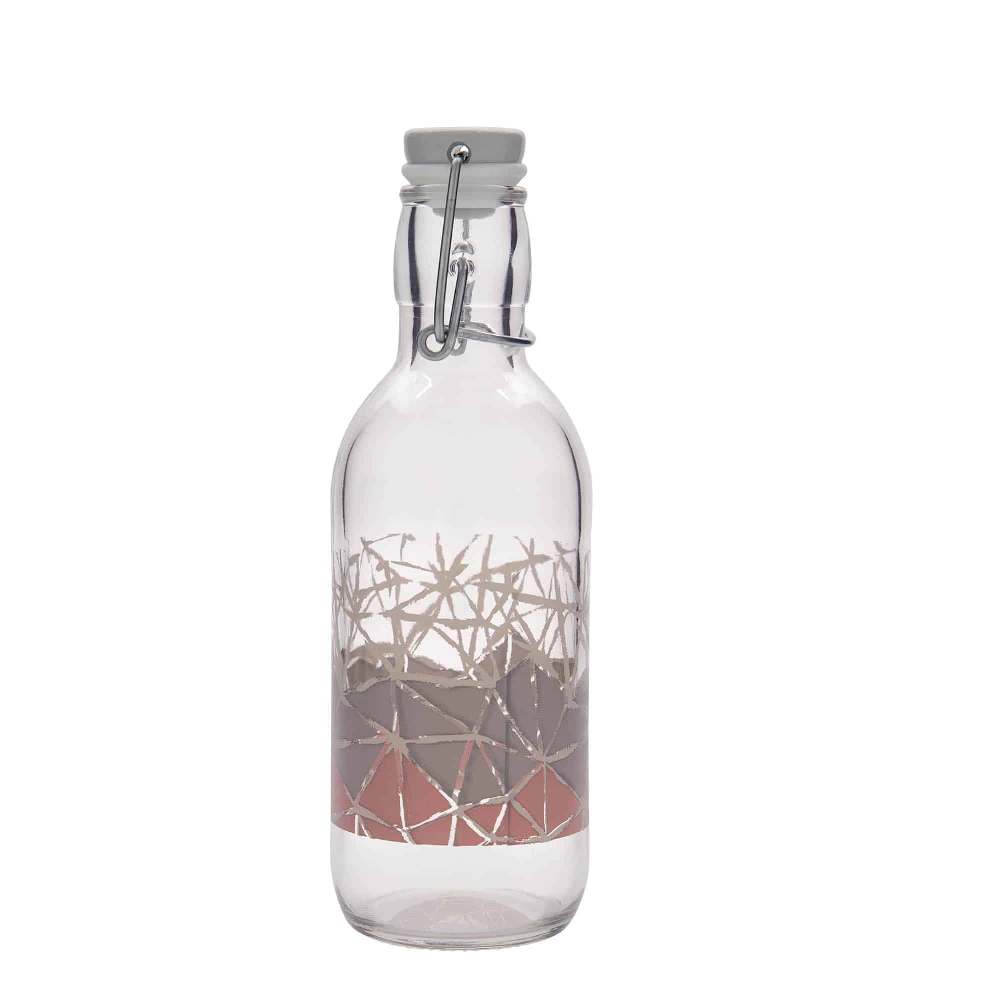 Sticlă de sticlă de 500 ml Emilia imprimată „Manolibera rosa”, gura: închidere cu clemă
