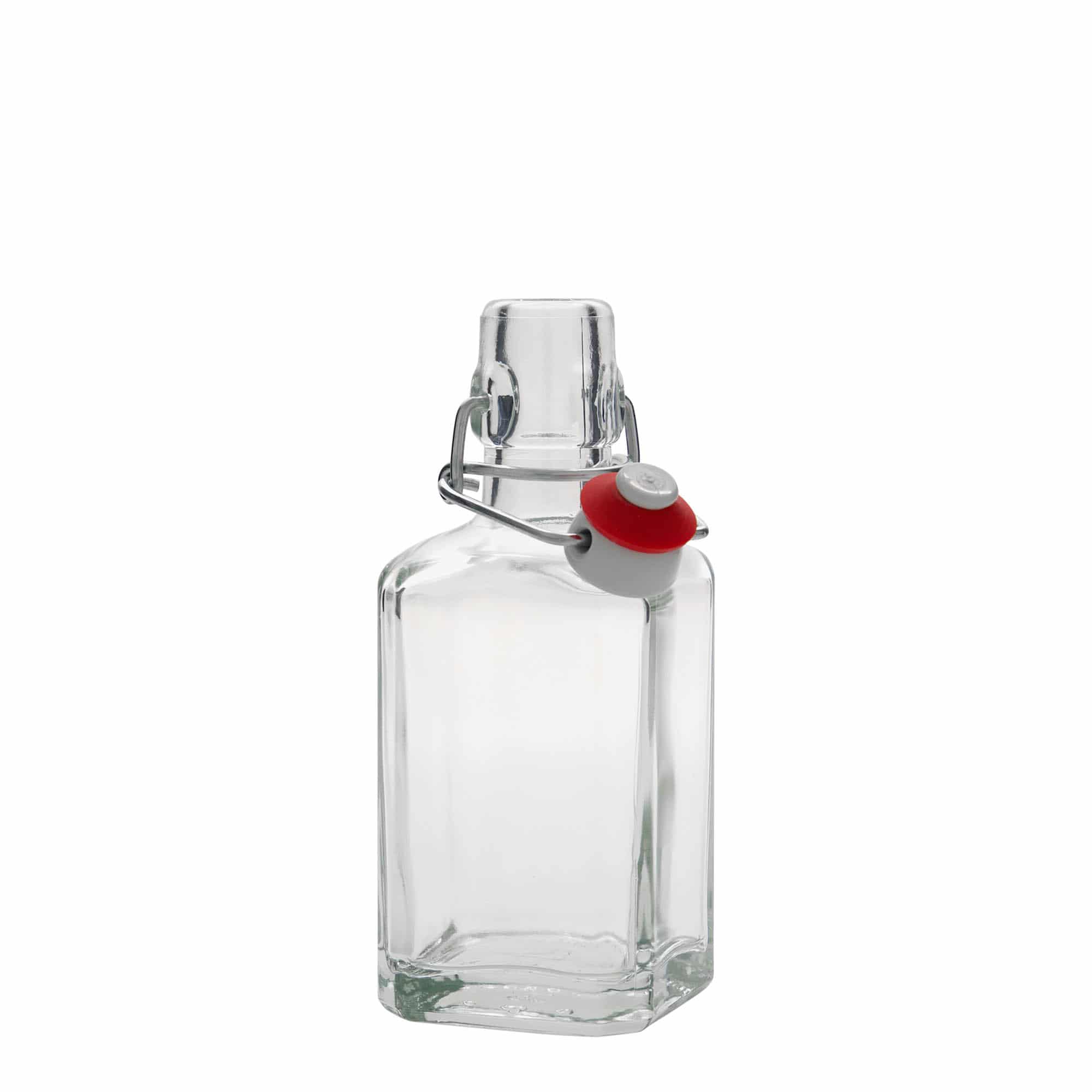 Sticlă de sticlă de 250 ml „Rialto”, pătrată, gura: închidere cu clemă