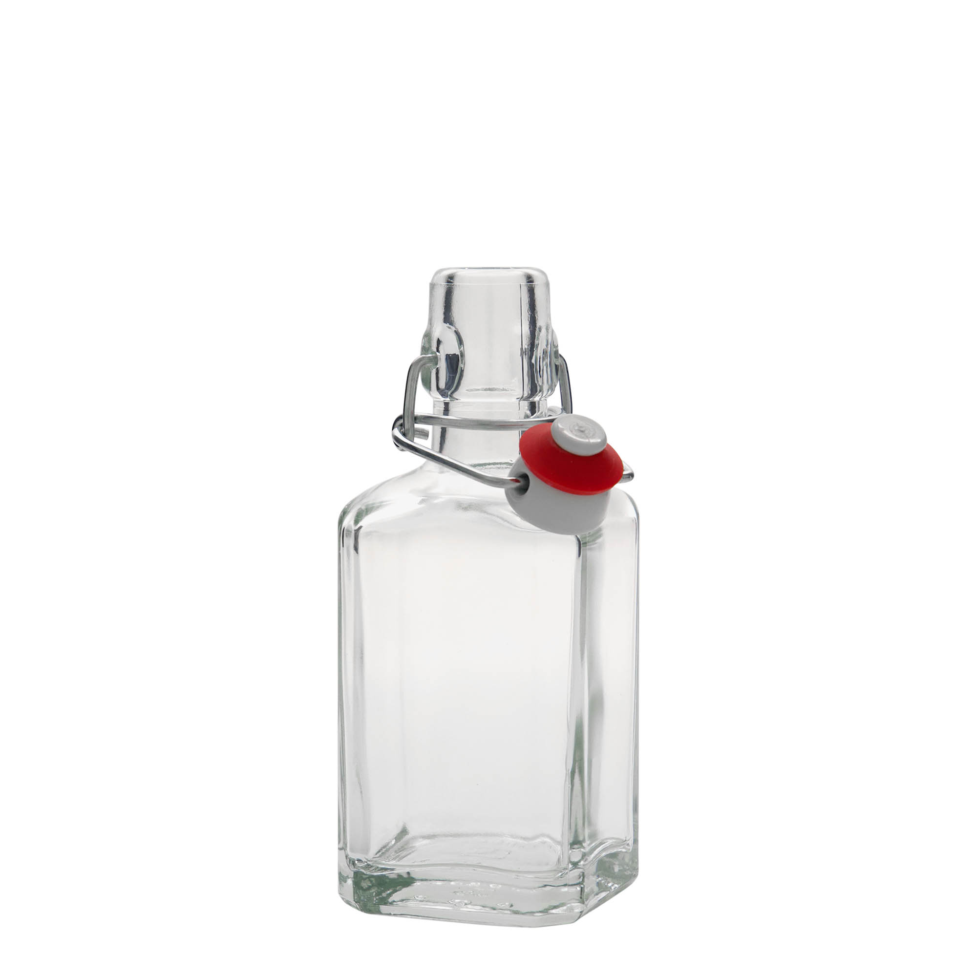 Sticlă de sticlă de 250 ml „Rialto”, pătrată, gura: închidere cu clemă