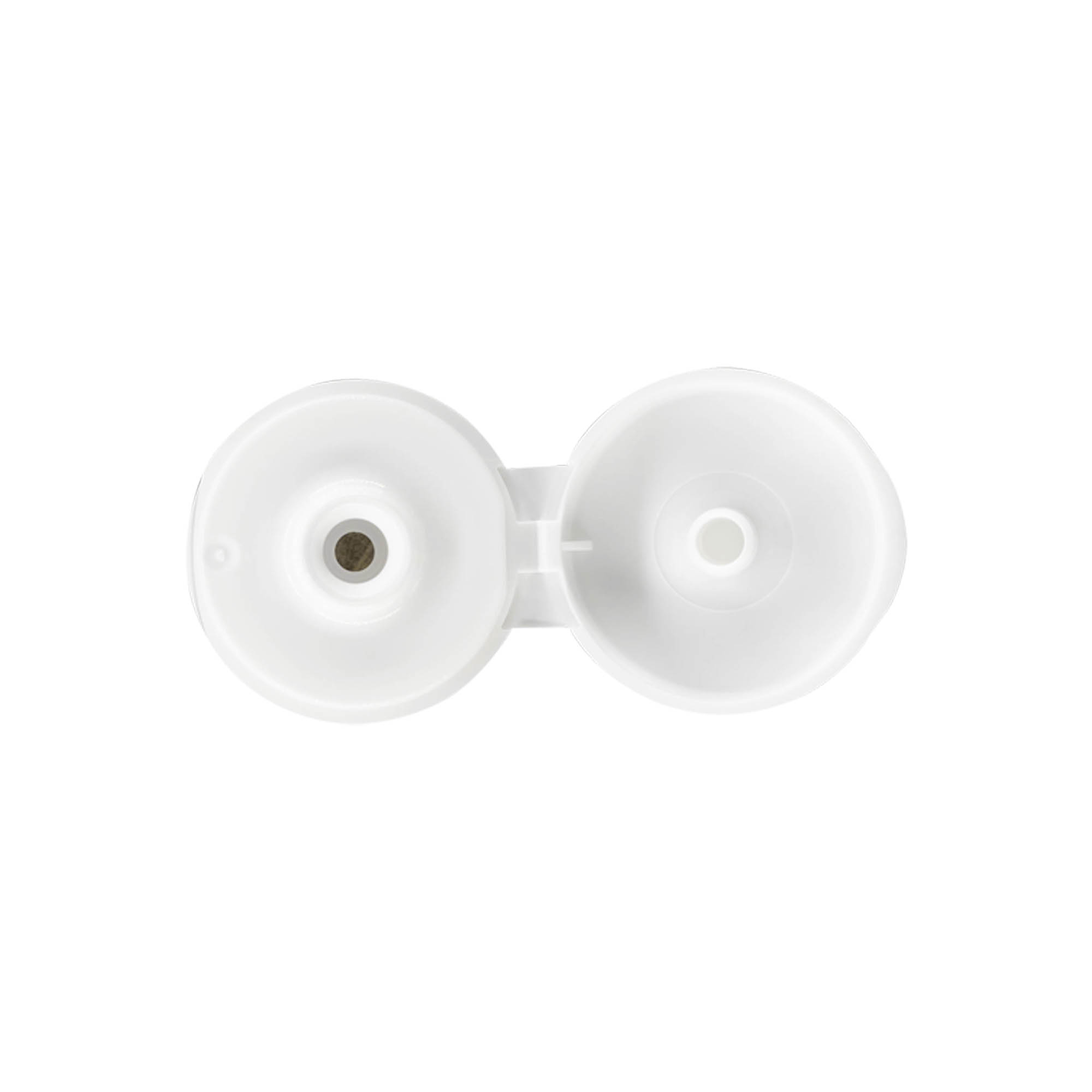Capac cu filet și balama pliabilă, plastic PP, alb, pentru gura de deschidere: 24/410 Capac cu filet și balama pliabilă, plastic PP, alb, pentru gura de deschidere: 24/410