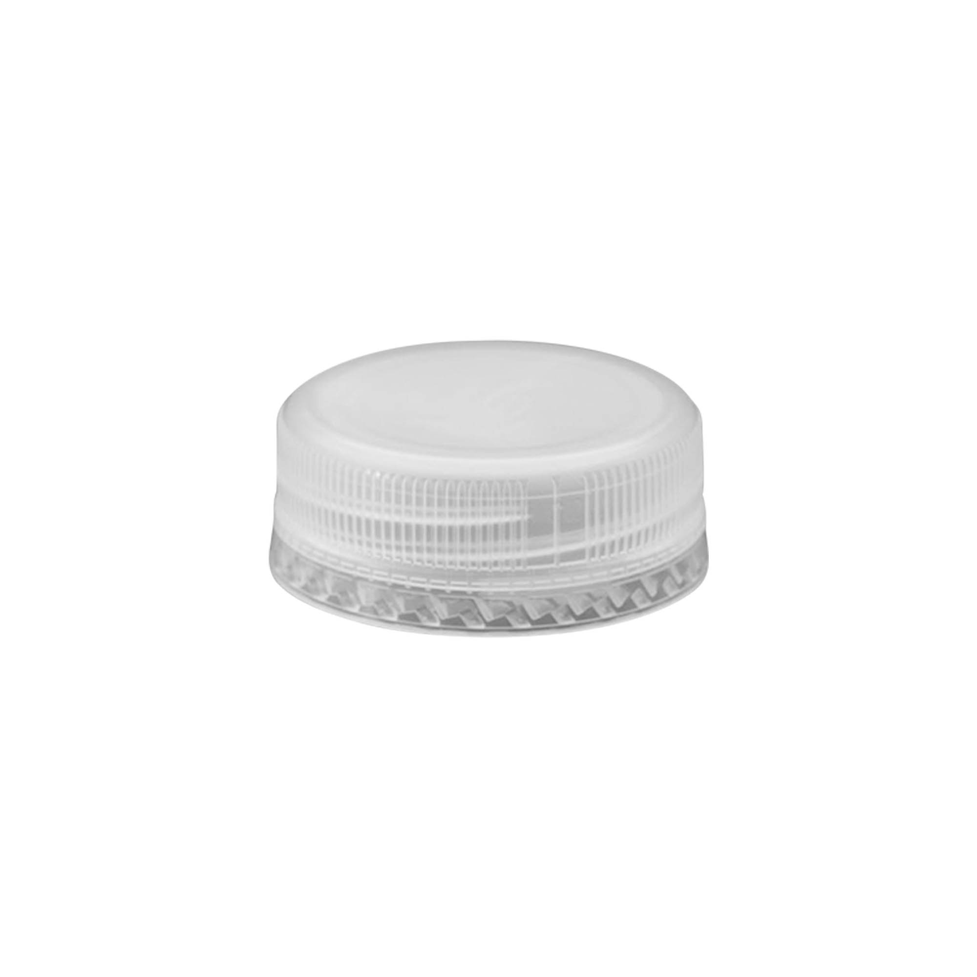 Capac cu filet dublu, plastic PE, alb, pentru gât: PET 38 mm