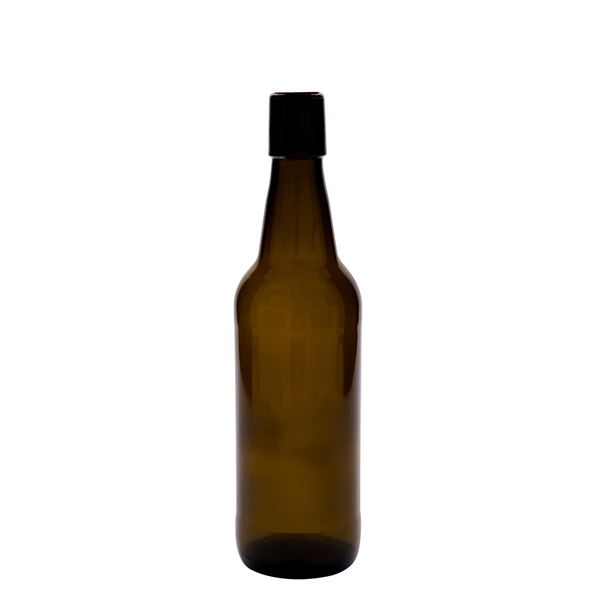 Sticlă de bere 500 ml, sticlă, maro, gât: capac cu clemă
