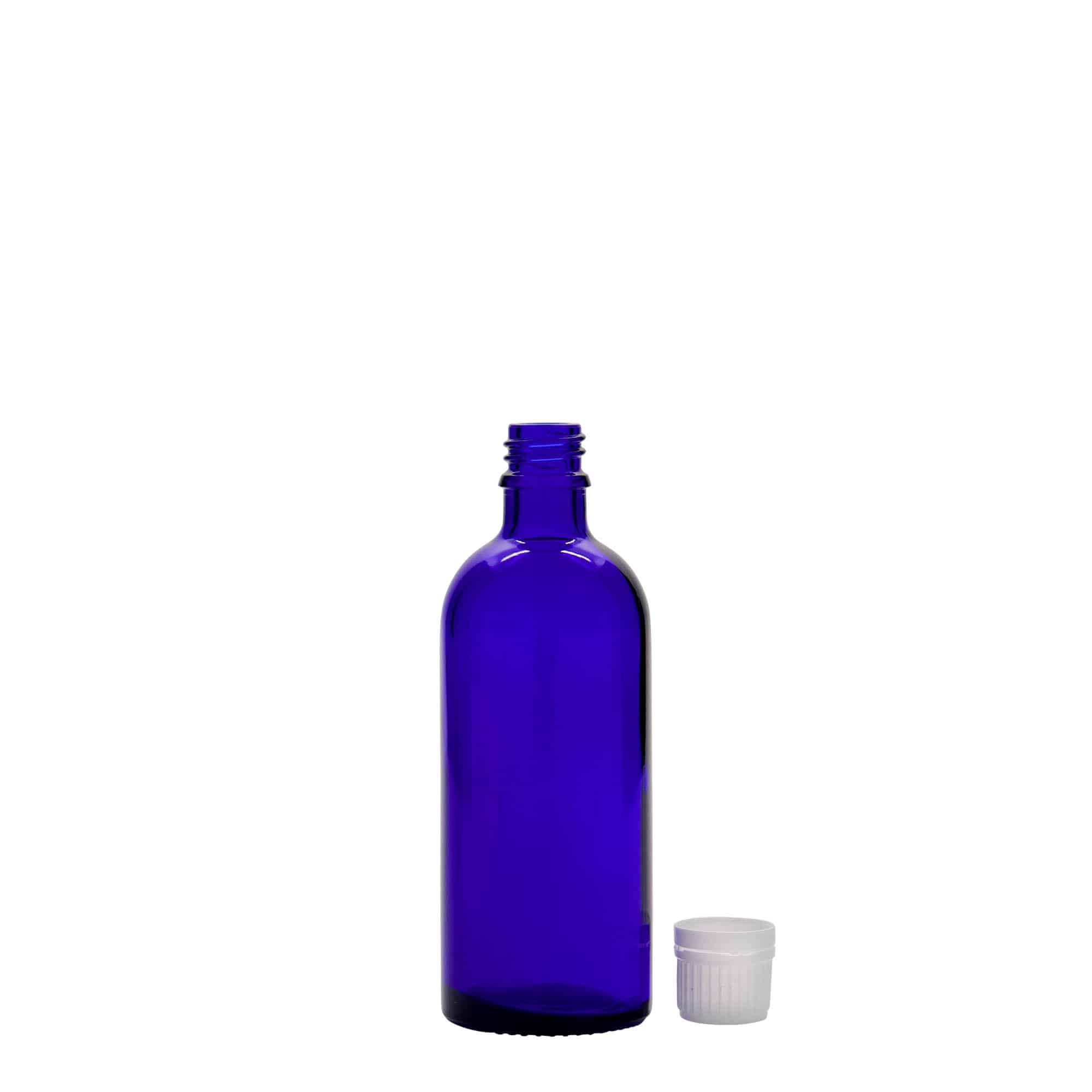 100 ml sticlă medicală, sticlă, albastru regal, gura: DIN 18