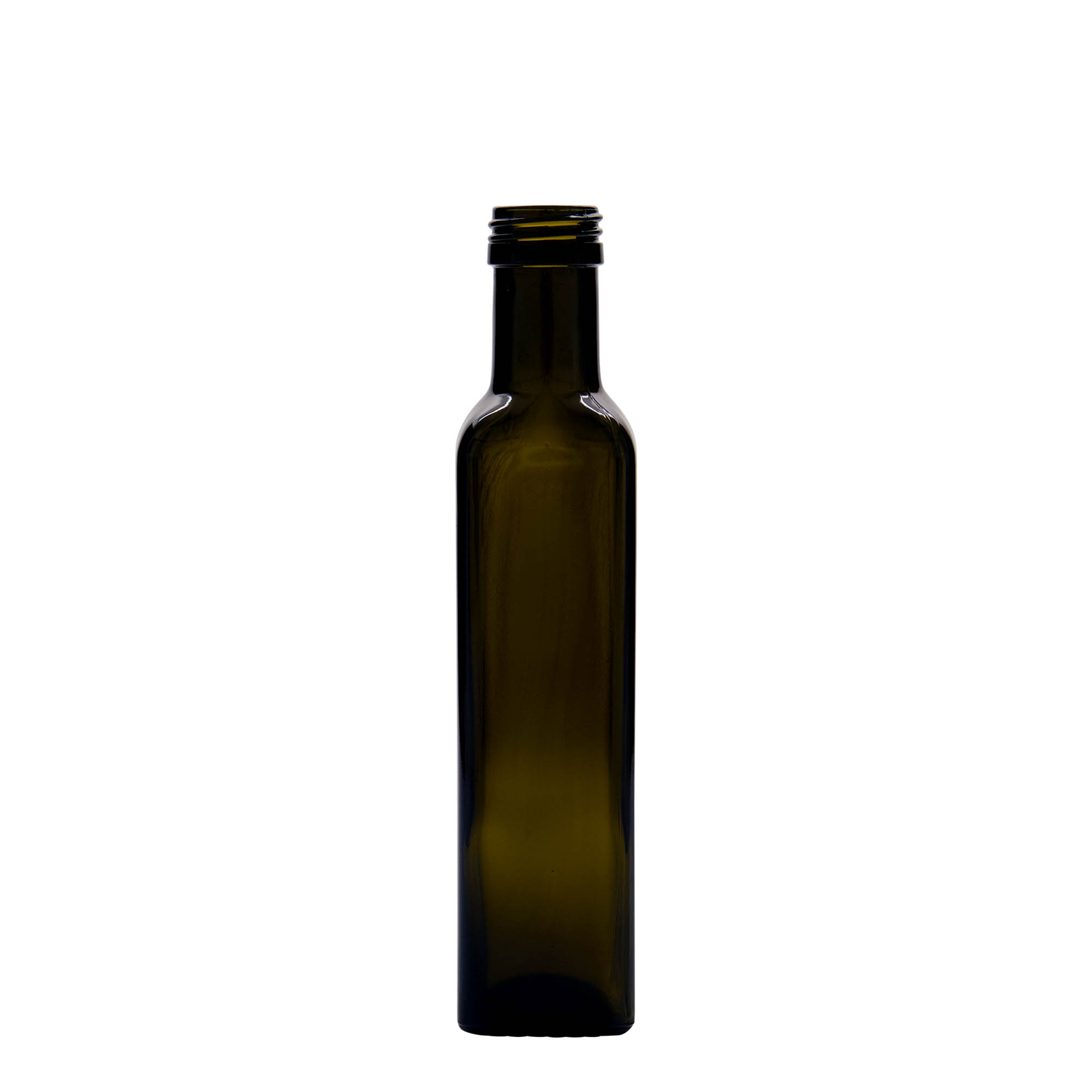 Sticlă de sticlă de 250 ml „Marasca”, pătrată, verde antic, gura: PP 31,5