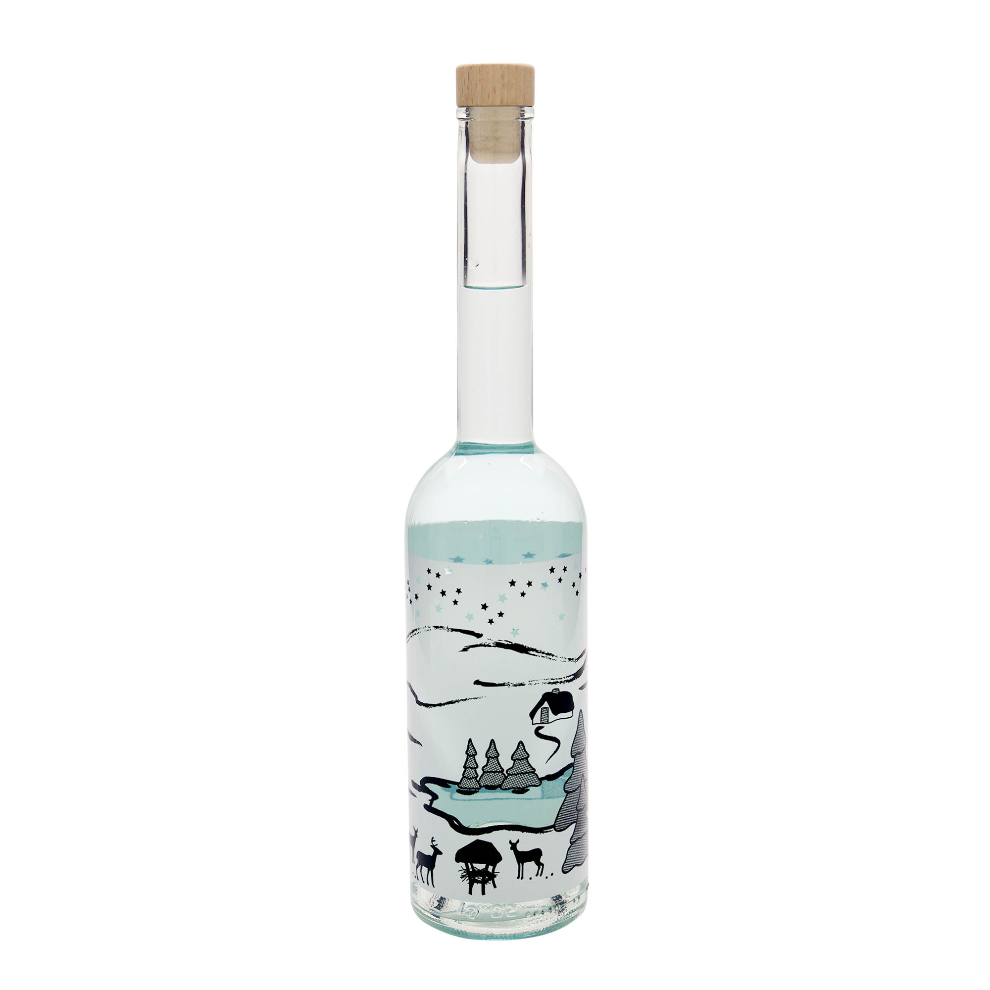 Sticlă de sticlă de 500 ml „Opera”, motiv: Vis de iarnă-Bianco, gât: plută