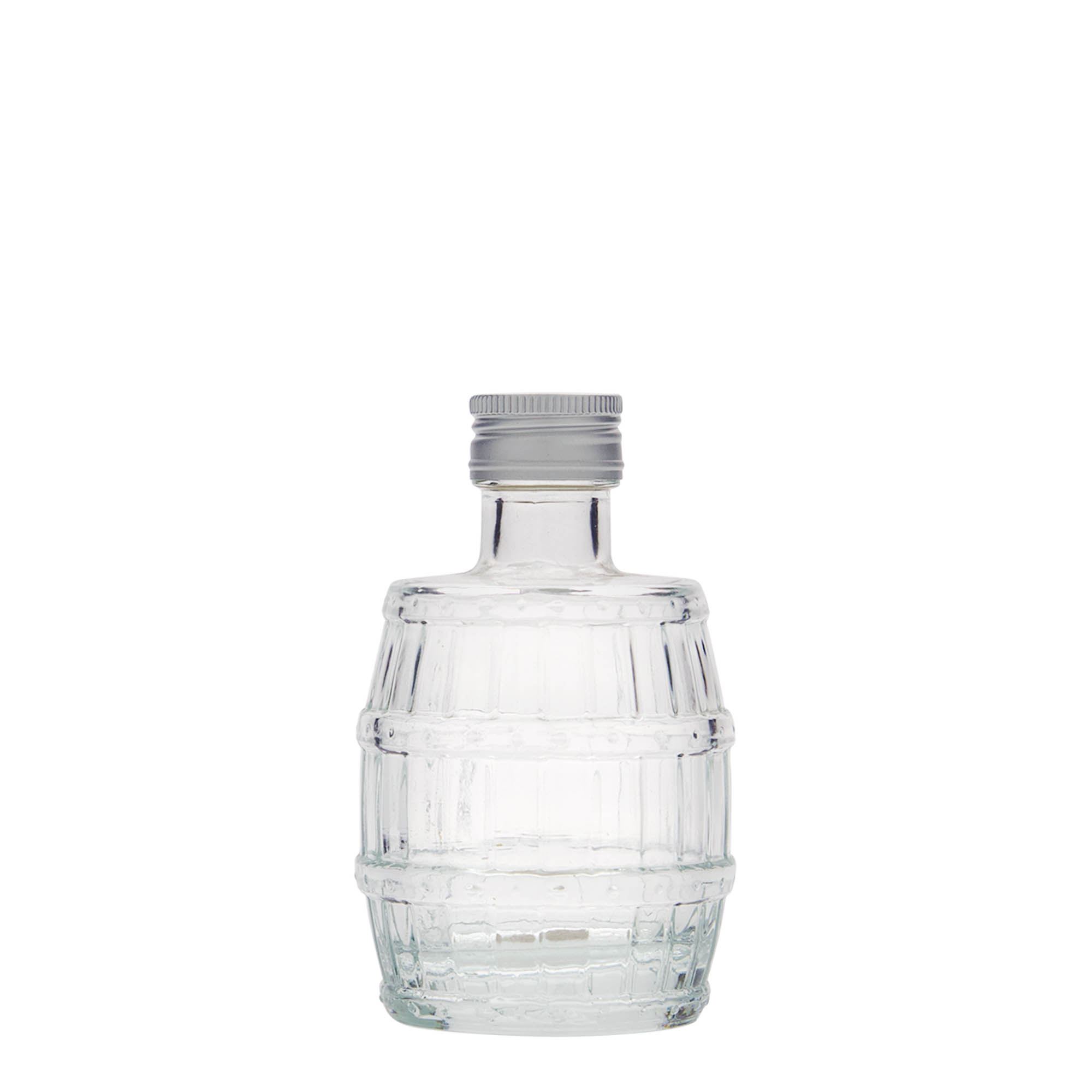 Sticlă de sticlă de 100 ml „butoi”, gura: PP 24 Sticlă de sticlă de 100 ml „butoi”, gura: PP 24