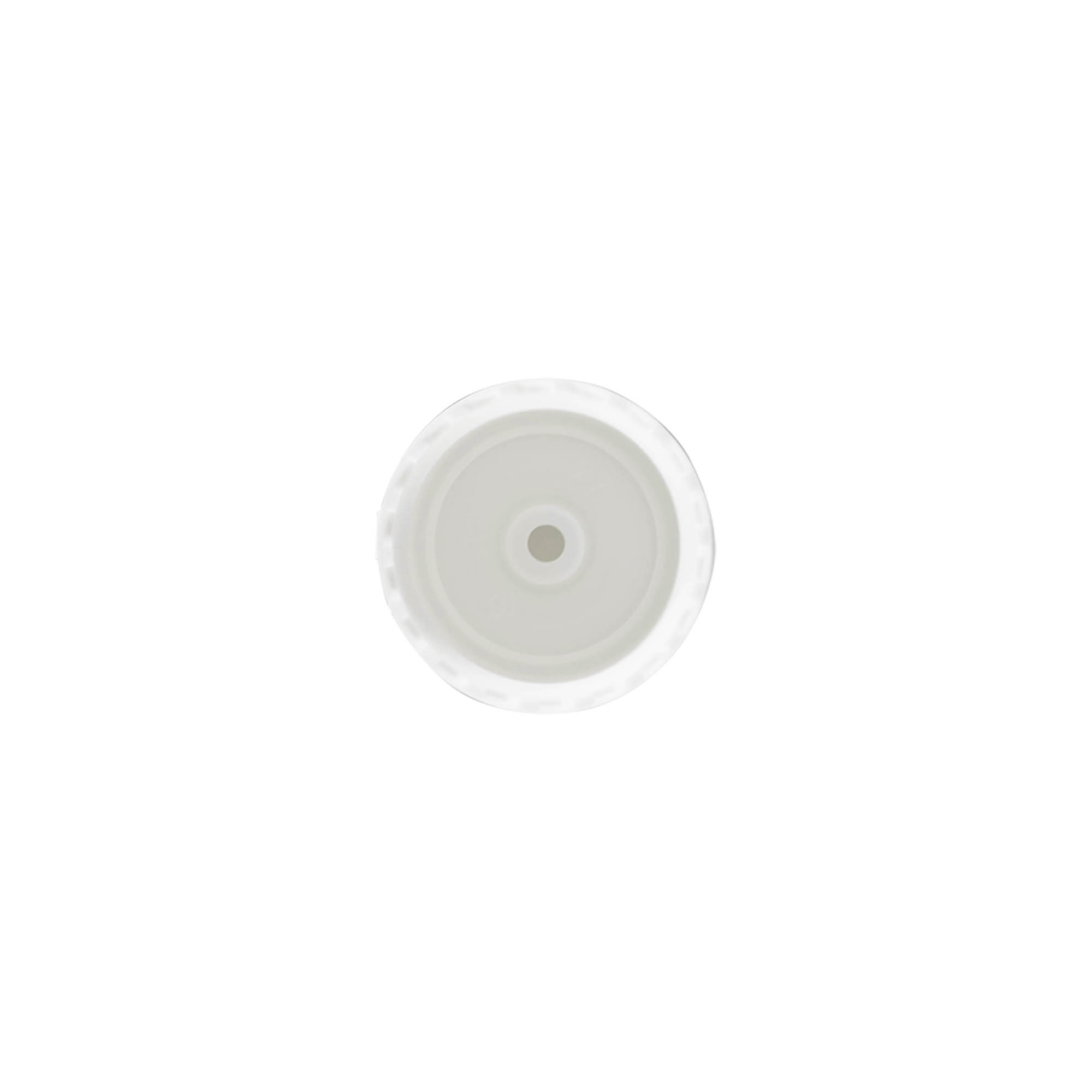 Capac cu filet și balama pliabilă, plastic PP, alb, pentru gura de deschidere: 24/410 Capac cu filet și balama pliabilă, plastic PP, alb, pentru gura de deschidere: 24/410