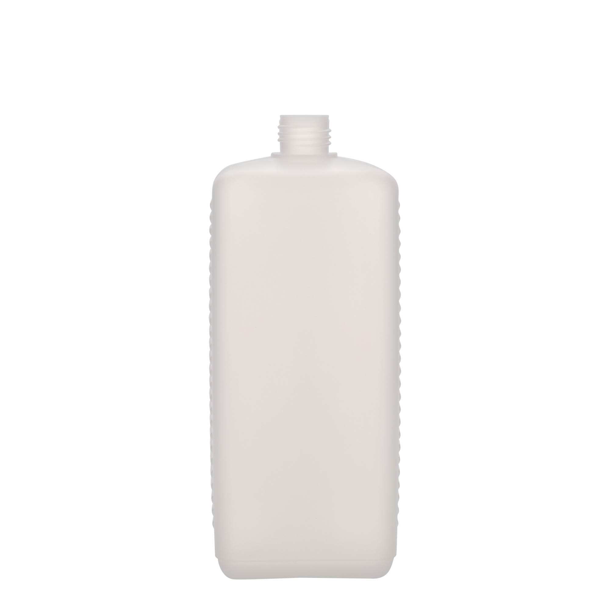 1.000 ml sticlă canistră, dreptunghiulară, plastic HDPE, natural, gura: DIN 25 EPE