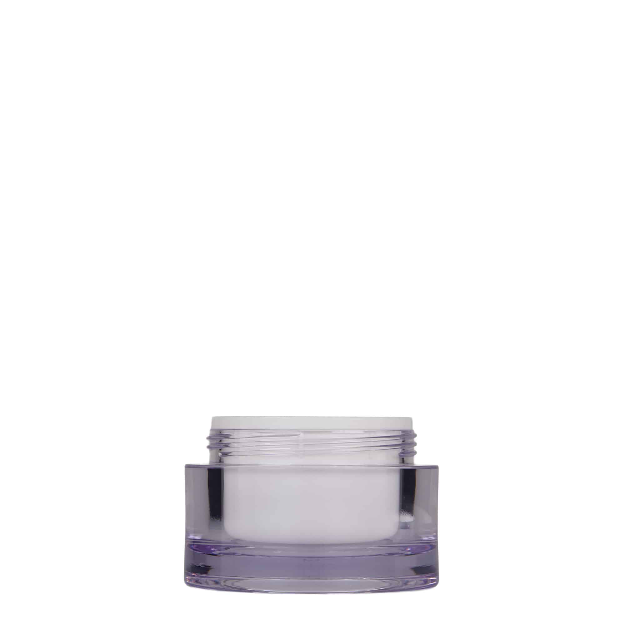 50 ml borcan, plastic SAN, alb, gura: capac cu filet