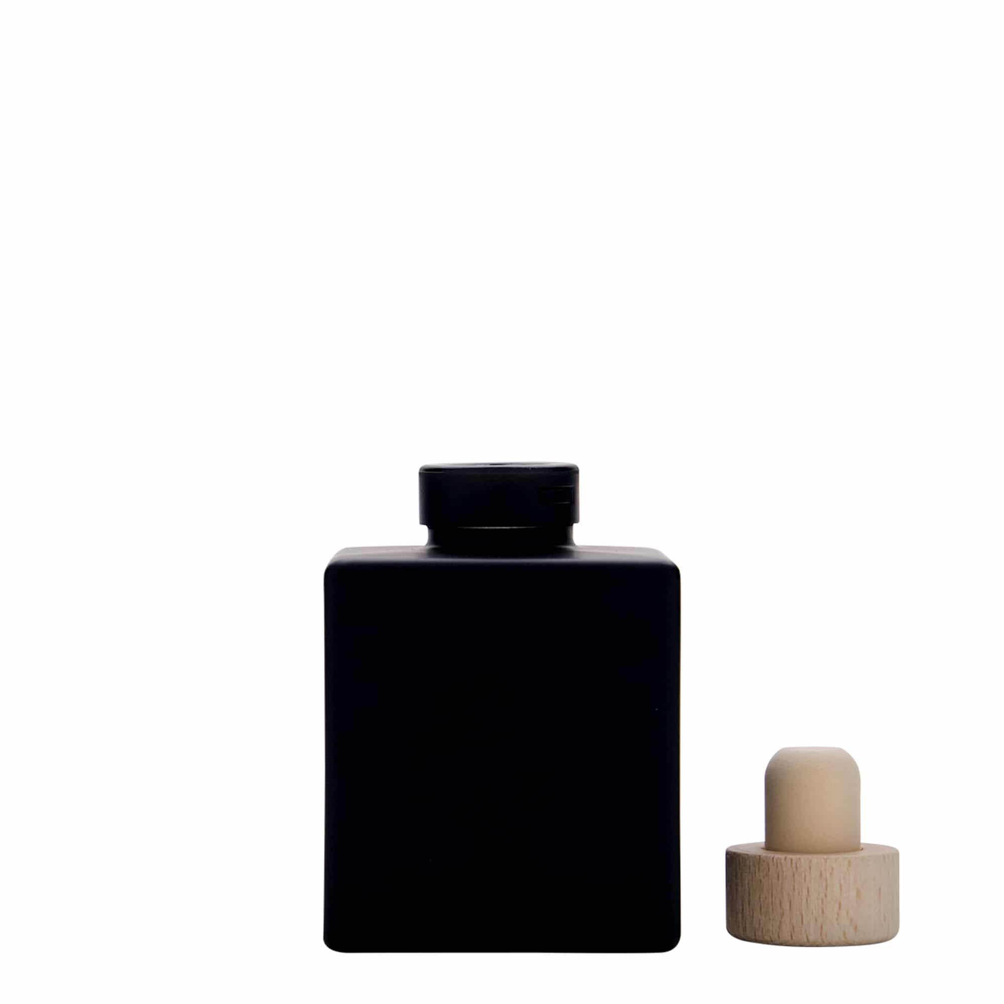 Sticlă de sticlă de 100 ml „Cube”, pătrată, neagră, gura: dop de plută