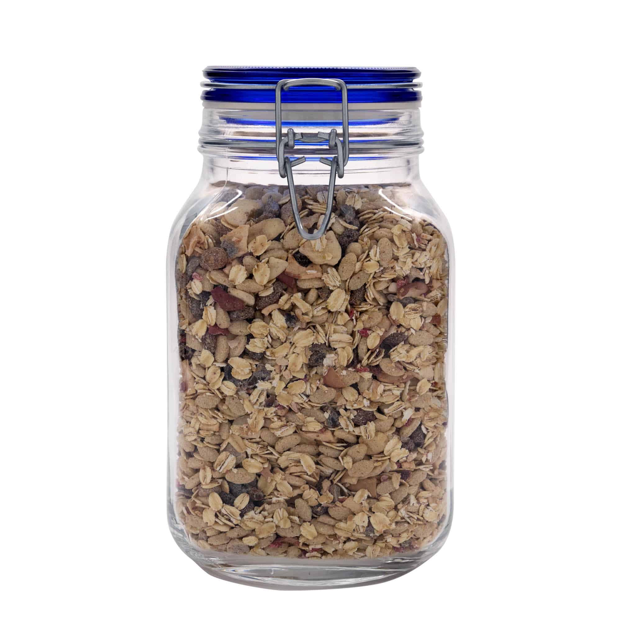 2.000 ml borcan cu clemă metalică „Fido” capac albastru, pătrat, gura: închidere cu clemă metalică 2.000 ml borcan cu clemă metalică „Fido” capac albastru, pătrat, gura: închidere cu clemă metalică