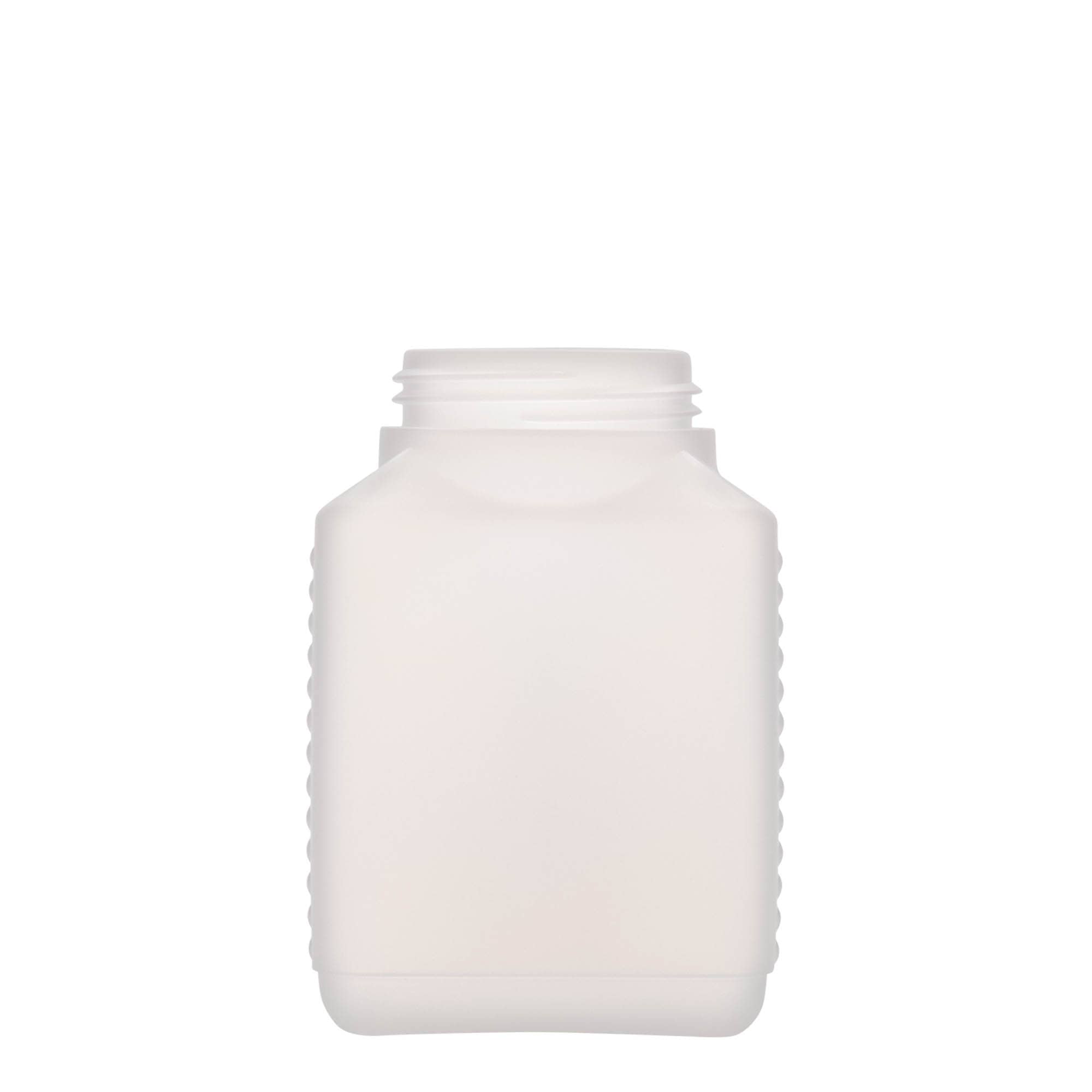 Sticlă cu gât larg de 500 ml, dreptunghiulară, plastic HDPE, natural, deschidere: DIN 60 EPE