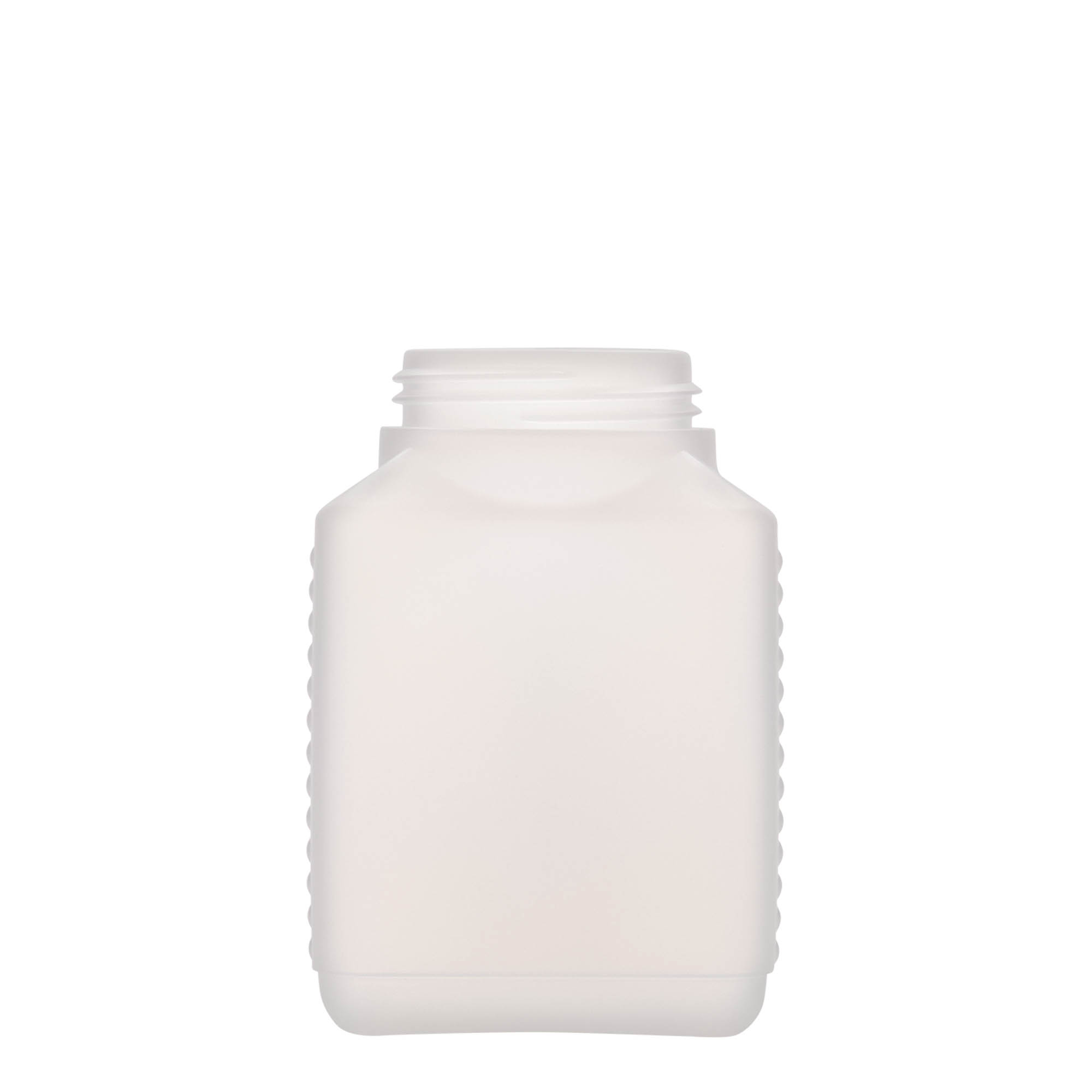Sticlă cu gât larg de 500 ml, dreptunghiulară, plastic HDPE, natural, deschidere: DIN 60 EPE