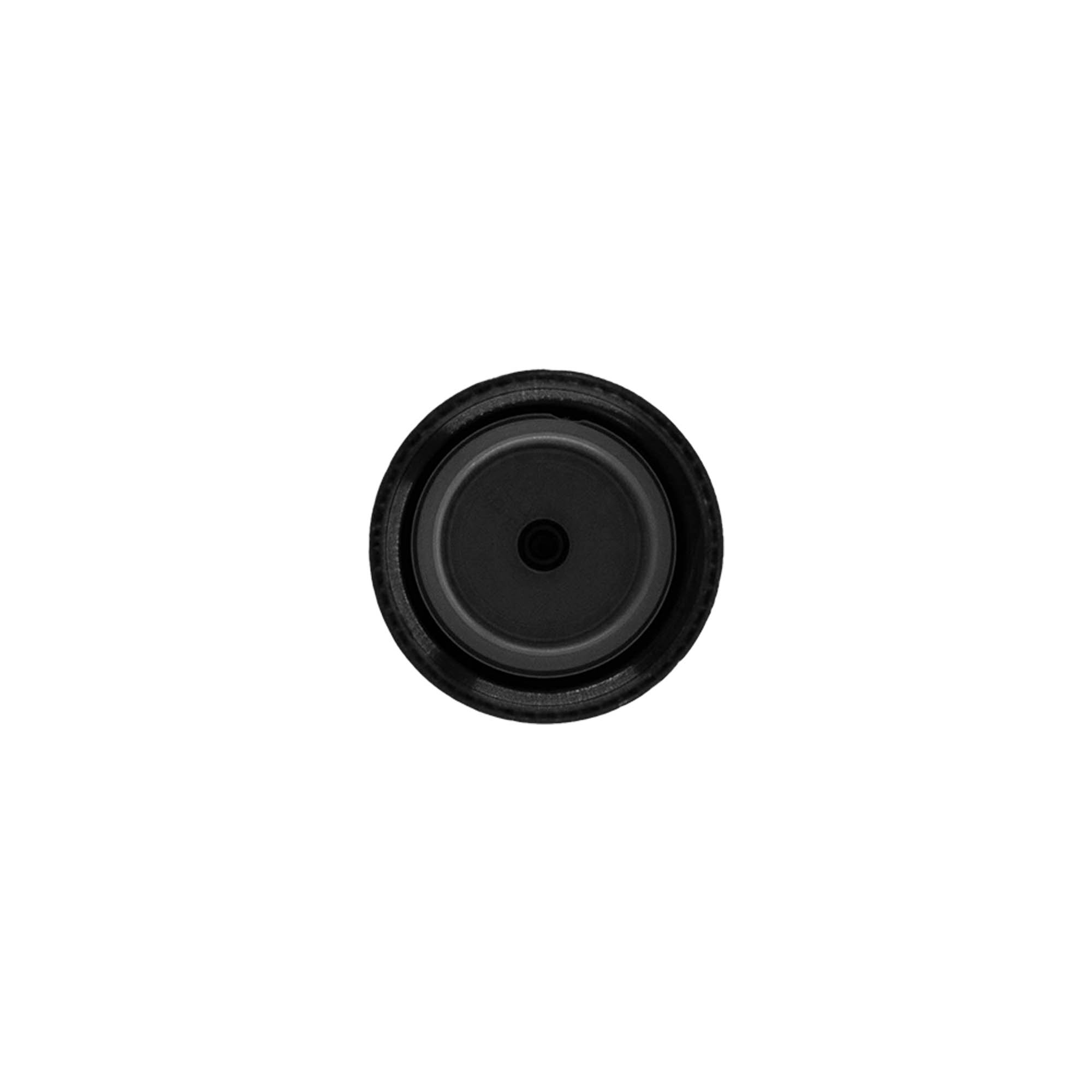 Capac cu filet cu inserție pentru seringă, plastic PP, negru, pentru gura: 24/410 Capac cu filet cu inserție pentru seringă, plastic PP, negru, pentru gura: 24/410