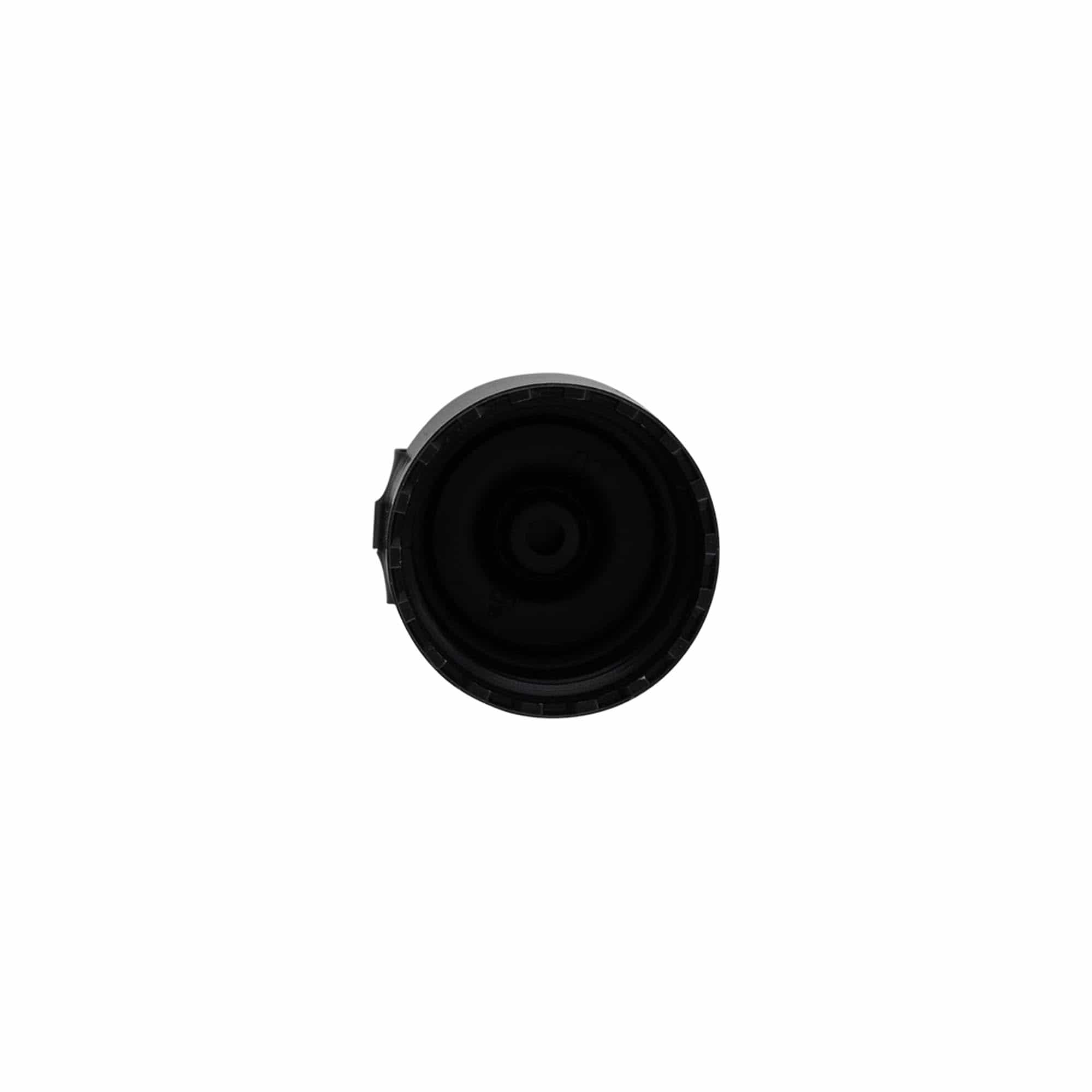 Capac cu filet, balama pliabilă, plastic PP, negru, pentru deschidere: 24/410