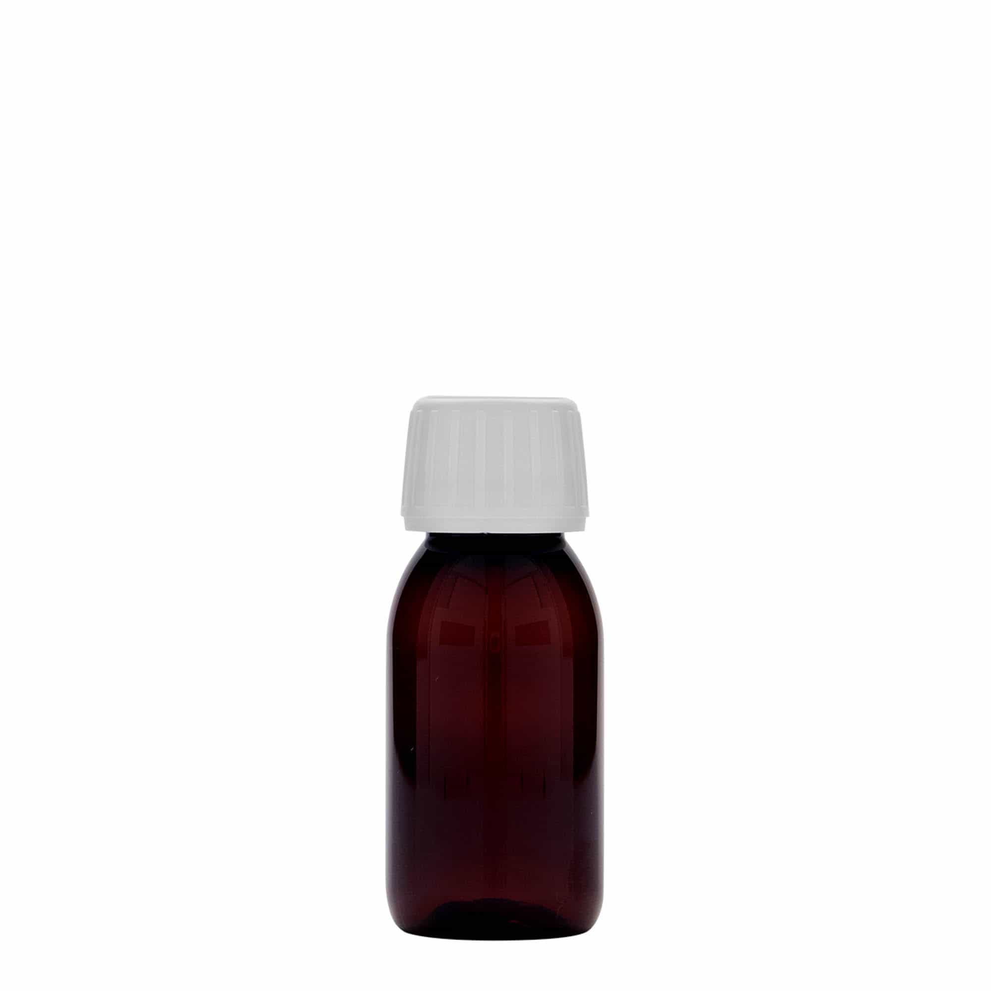 60 ml sticlă medicală PET, maro, plastic, gură: PP 28