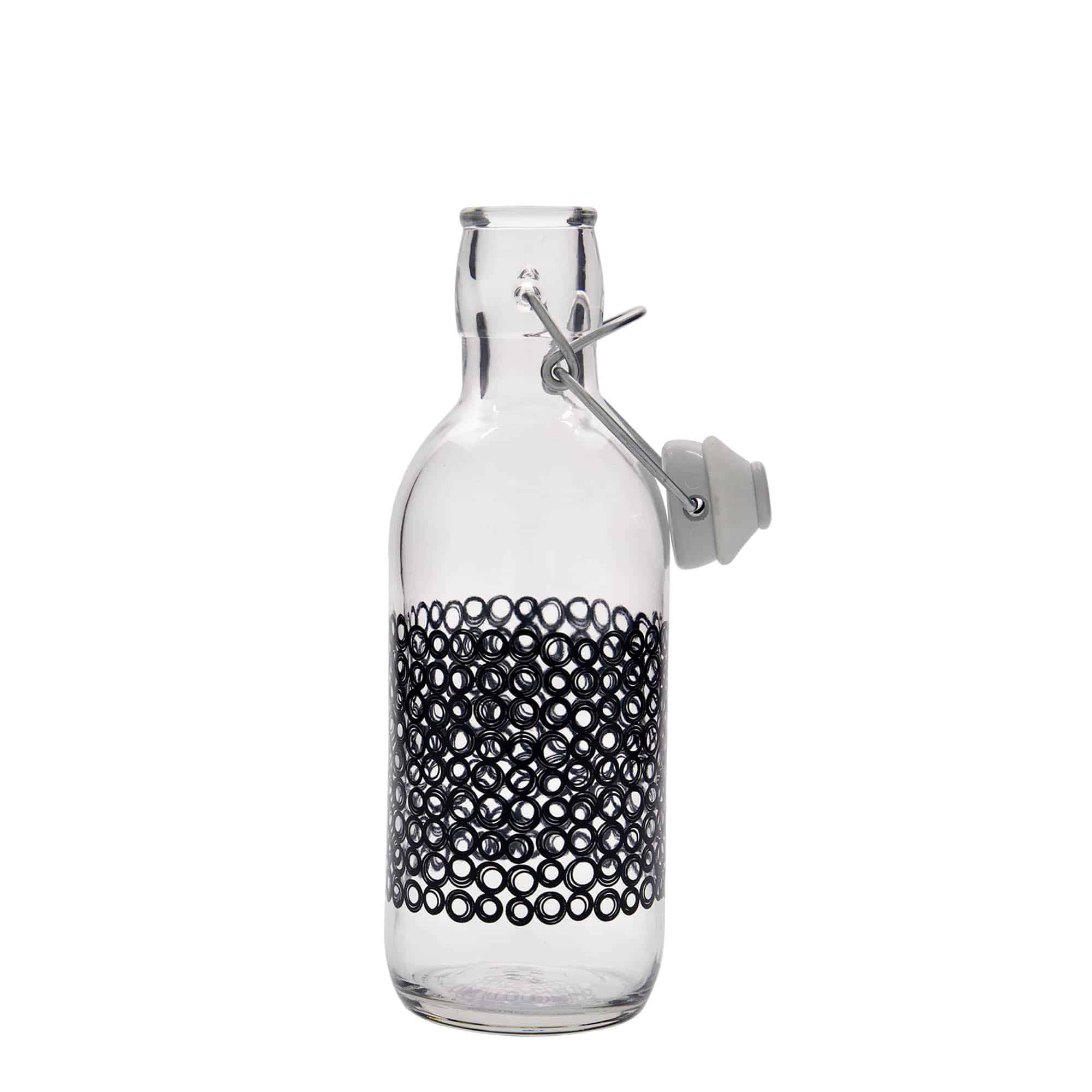 Sticlă de sticlă de 500 ml „Emilia”, motiv: Circola nero, gât: închidere cu clemă