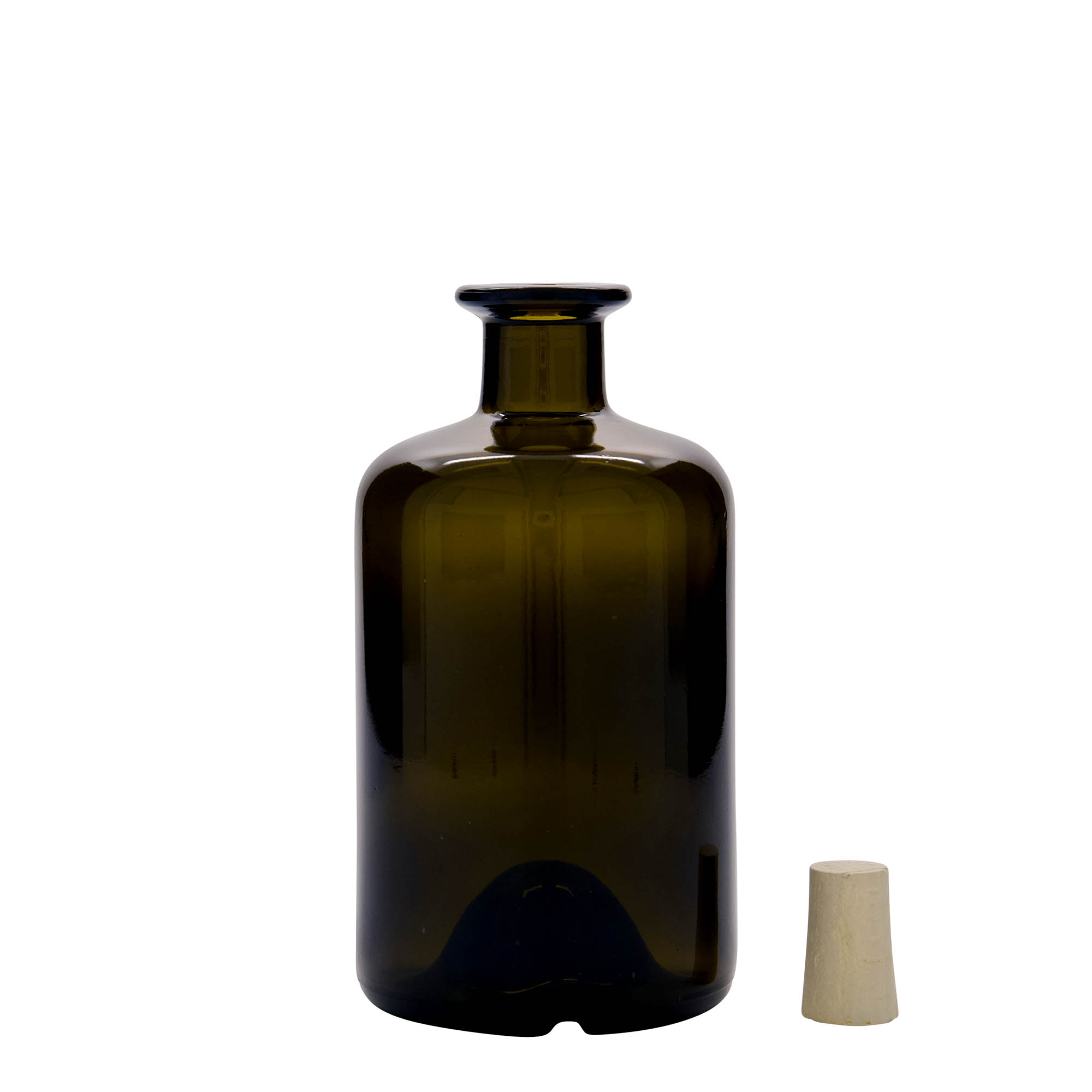 Sticlă de 500 ml pentru farmacist, verde antic, gura: dop de plută Sticlă de 500 ml pentru farmacist, verde antic, gura: dop de plută