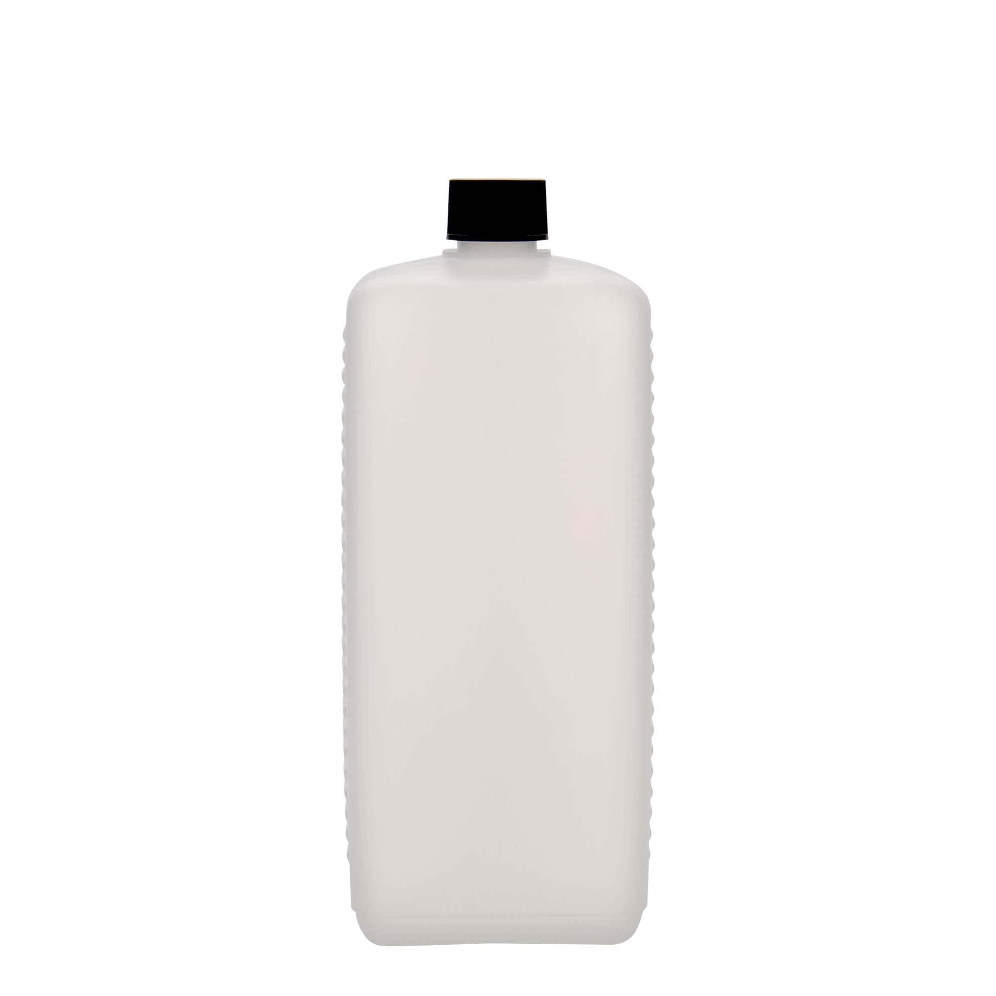 1.000 ml sticlă canistră, dreptunghiulară, plastic HDPE, natural, gura: DIN 25 EPE
