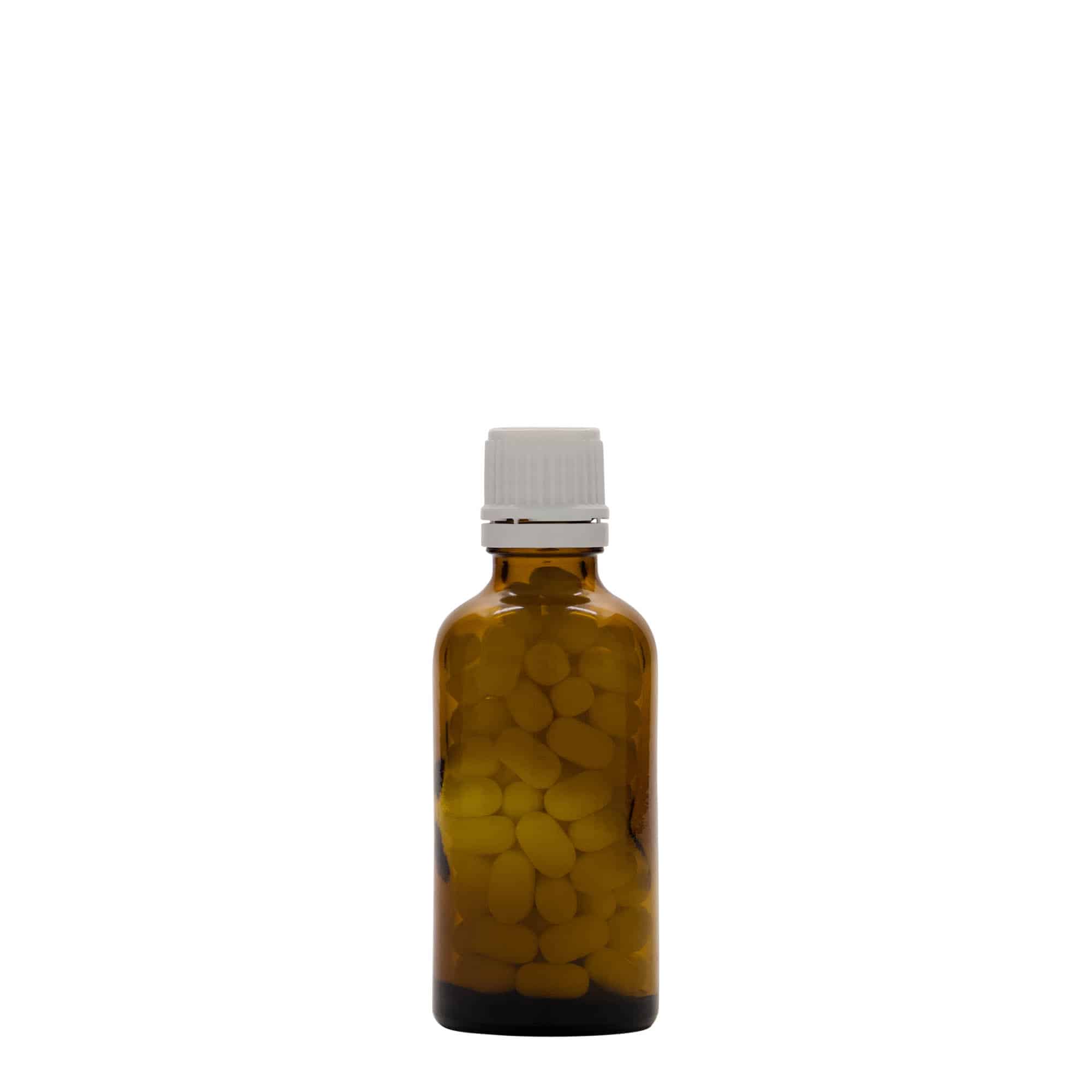 Flacon medical de 50 ml, sticlă, maro, gura: DIN 18