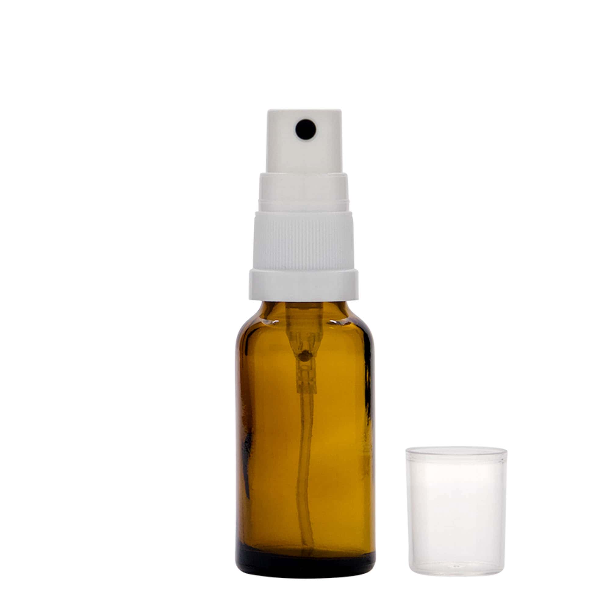 20 ml sticlă cu pulverizator medicină, sticlă, maro, gura: DIN 18