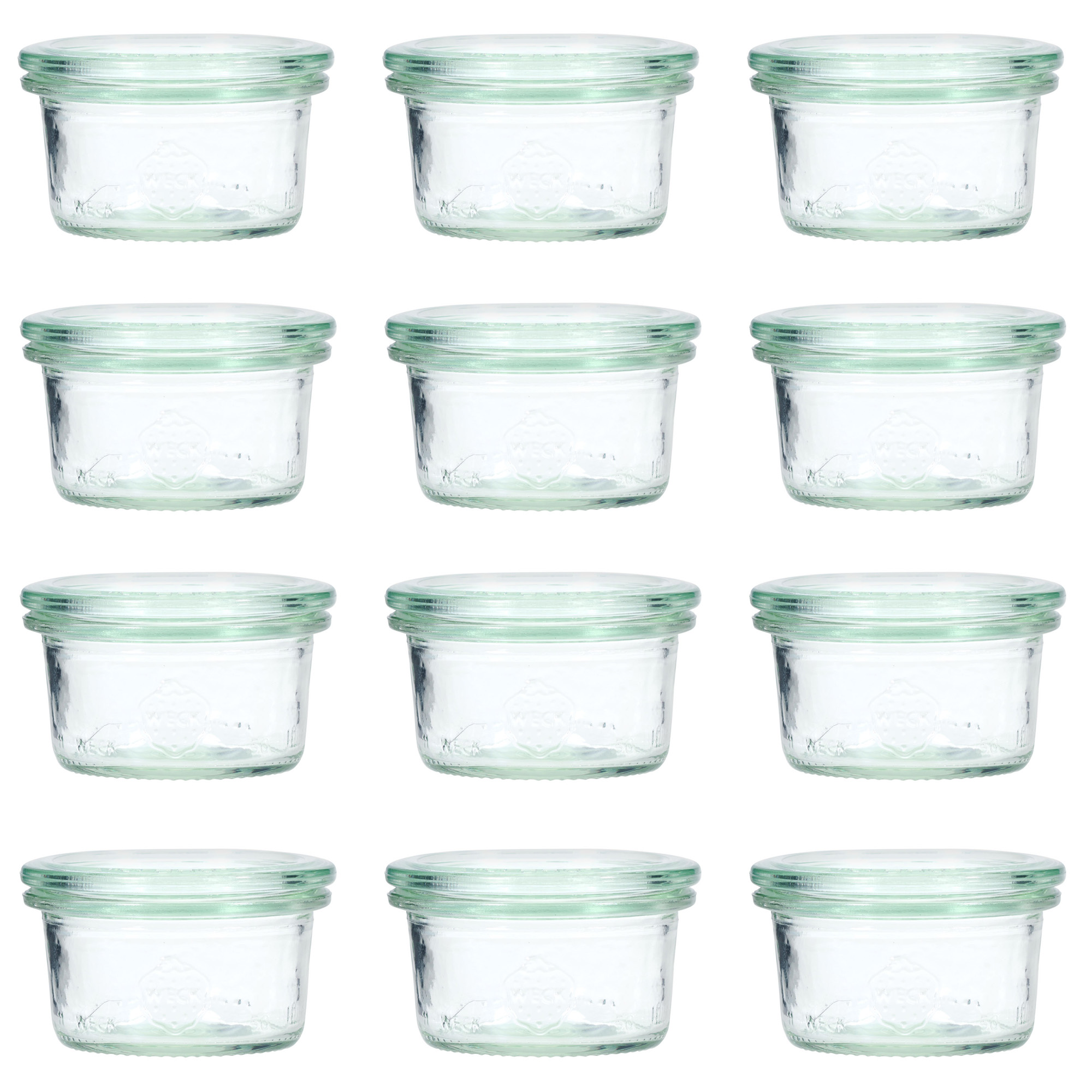 12x 50 ml borcan WECK cu gura largă cu capac de sticlă RR 60