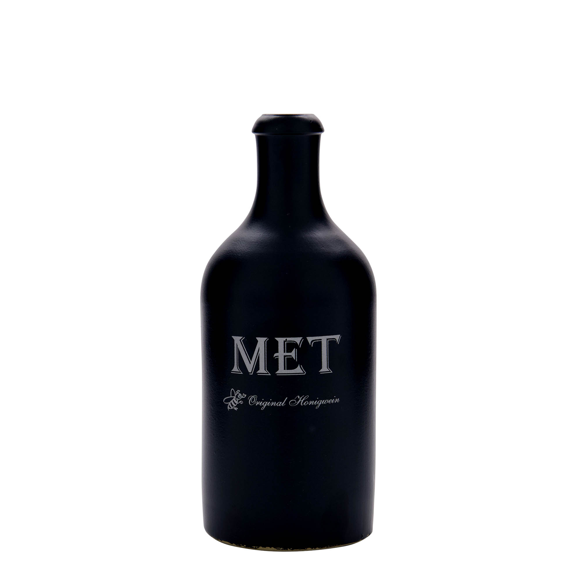 500 ml ulcior de lut, motiv: Met, ceramică de gresie, negru, gură: dop de plută