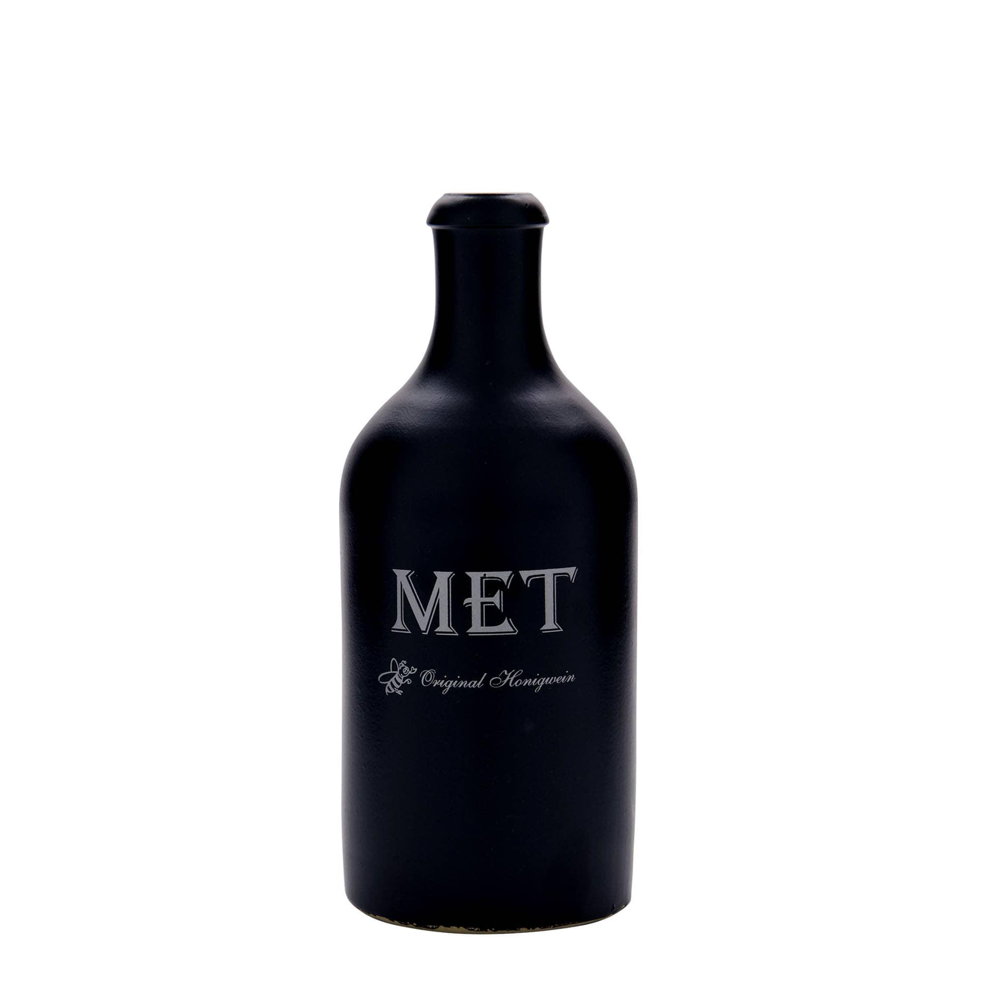 500 ml ulcior de lut, motiv: Met, ceramică de gresie, negru, gură: dop de plută