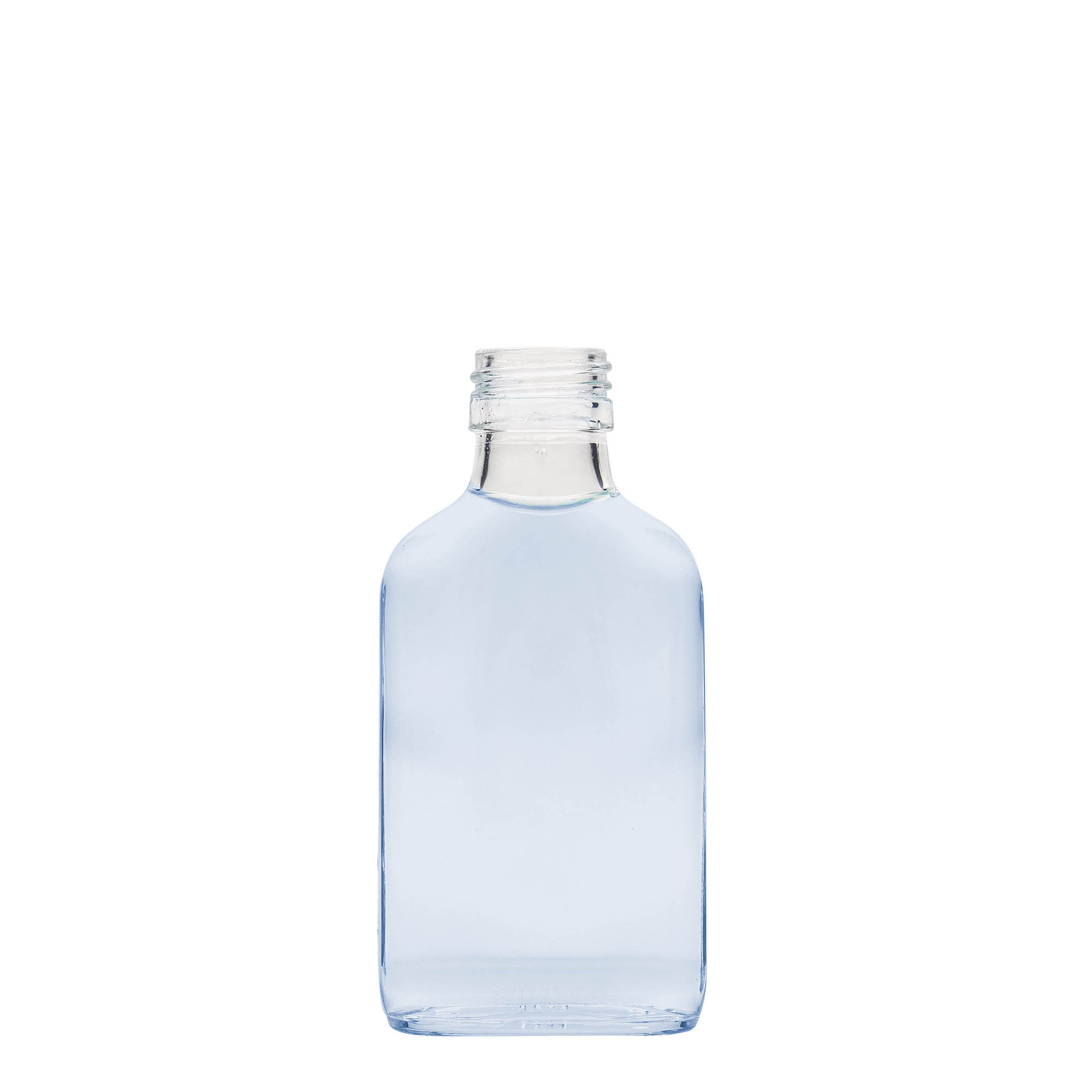 Sticluță de buzunar 100 ml, dreptunghiulară, sticlă, gura: PP 28 Sticluță de buzunar 100 ml, dreptunghiulară, sticlă, gura: PP 28