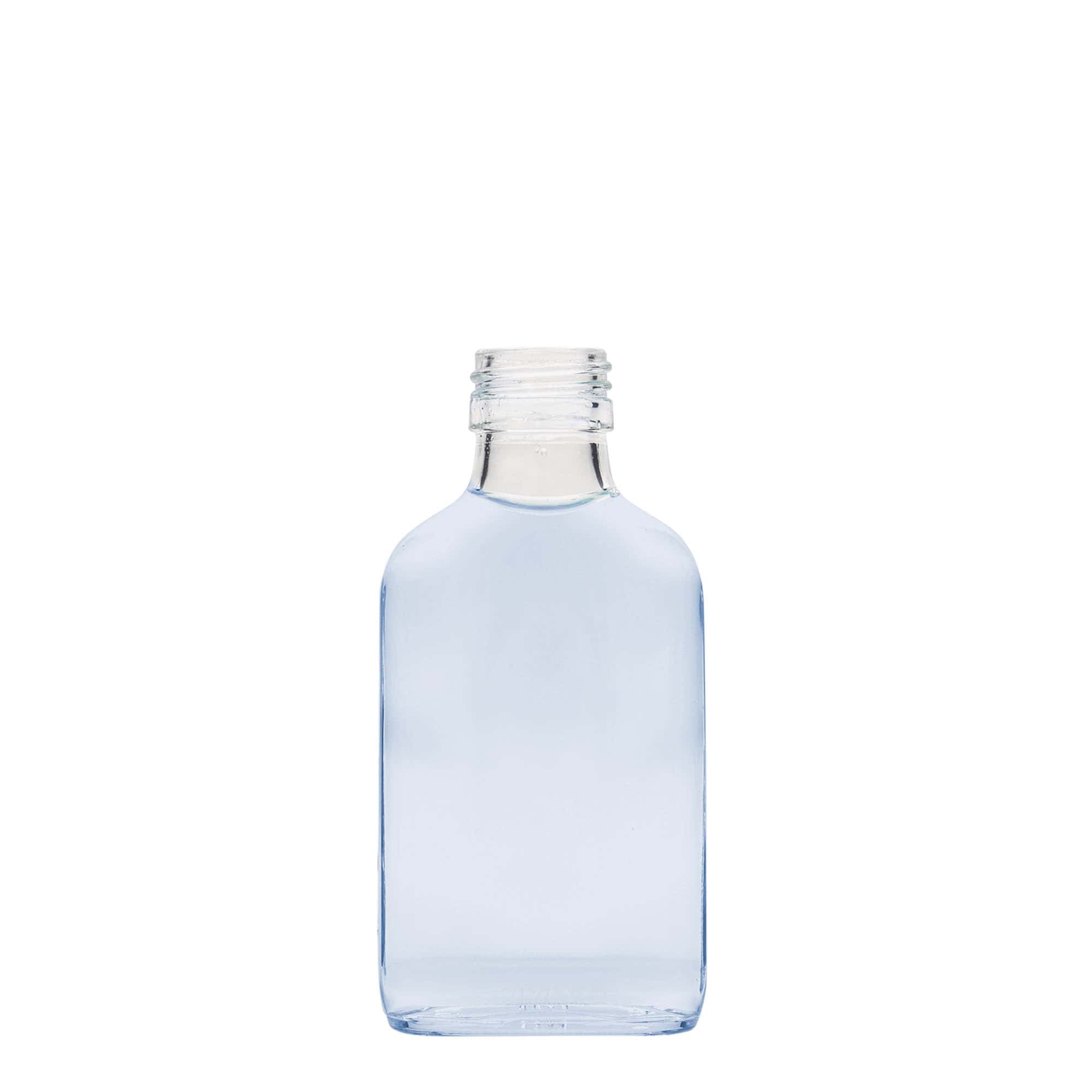 Sticluță de buzunar 100 ml, dreptunghiulară, sticlă, gura: PP 28