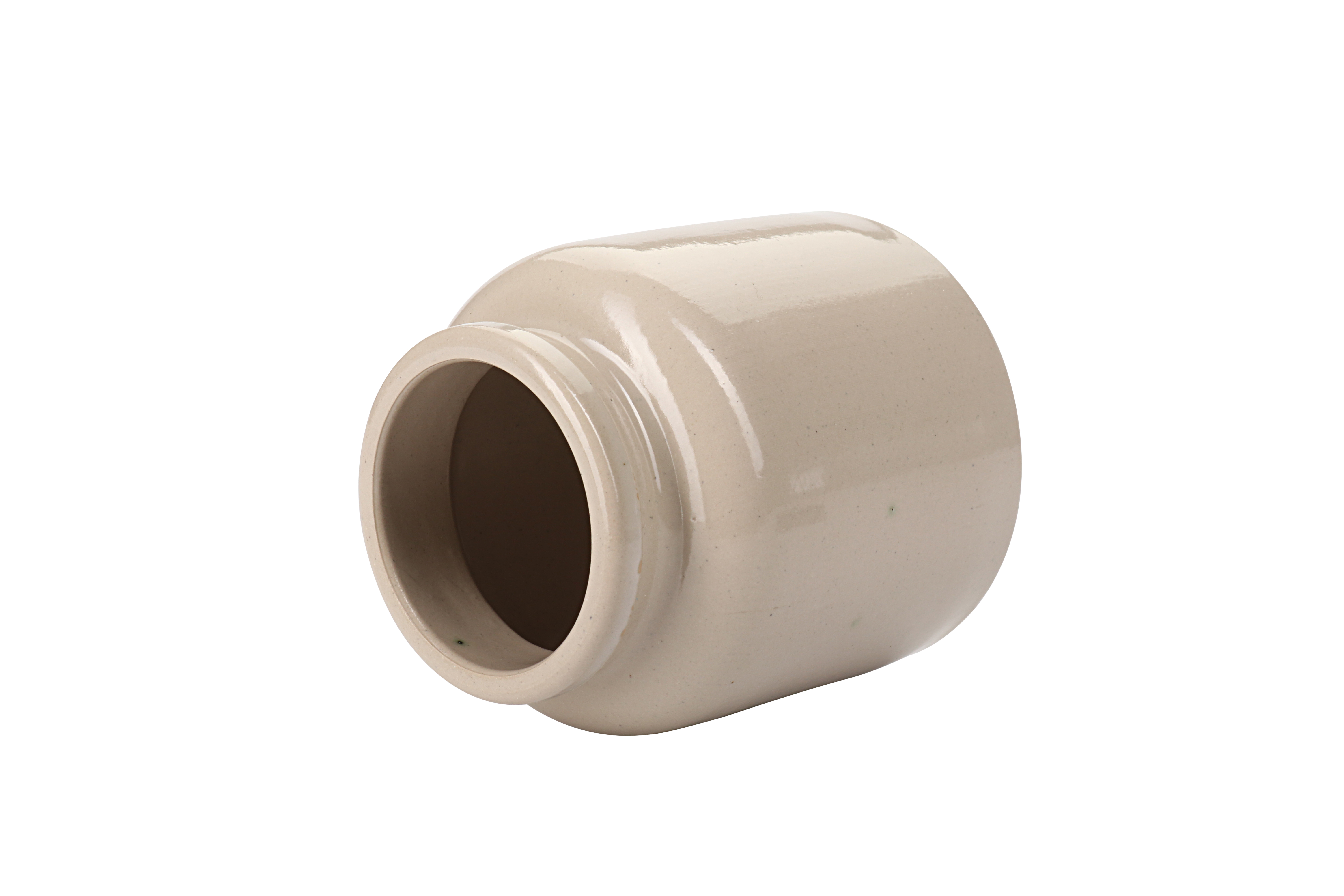 270 ml vas din ceramică de gresie, bej, gura: capac cu margine peste vas