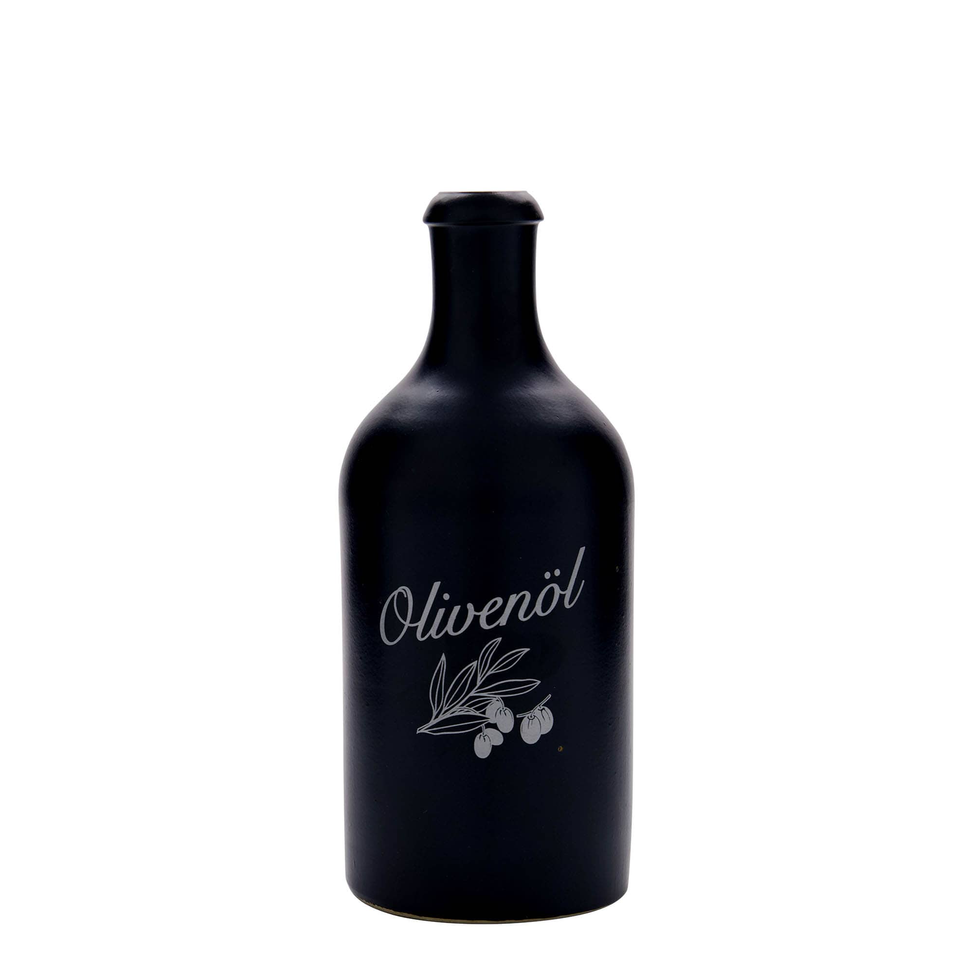 Ton de lut 500 ml, motiv: ulei de măsline, ceramică, negru, gură: dop de plută