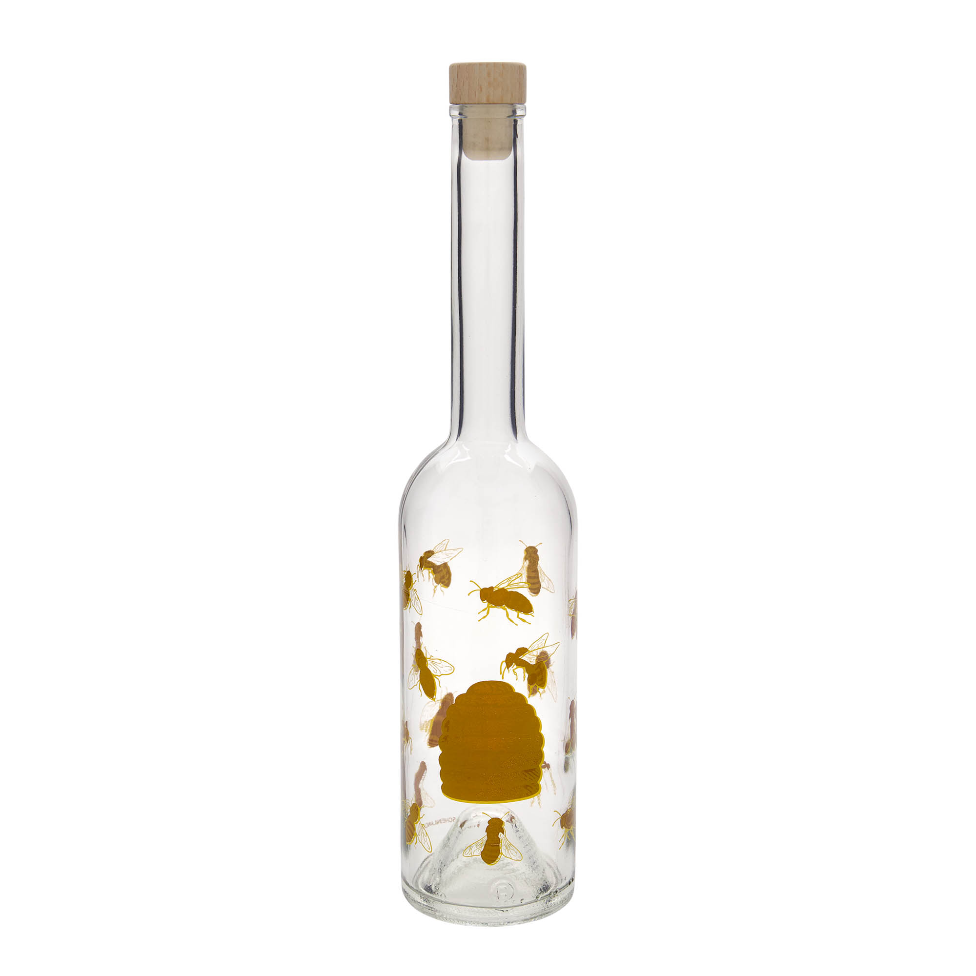 Sticlă de sticlă de 500 ml „Opera”, motiv: albine, gura: dop de plută Sticlă de sticlă de 500 ml „Opera”, motiv: albine, gura: dop de plută