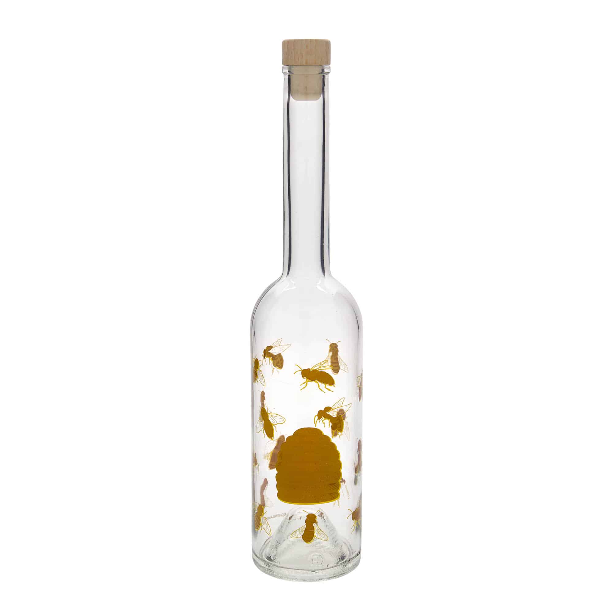 Sticlă de sticlă de 500 ml „Opera”, motiv: albine, gura: dop de plută