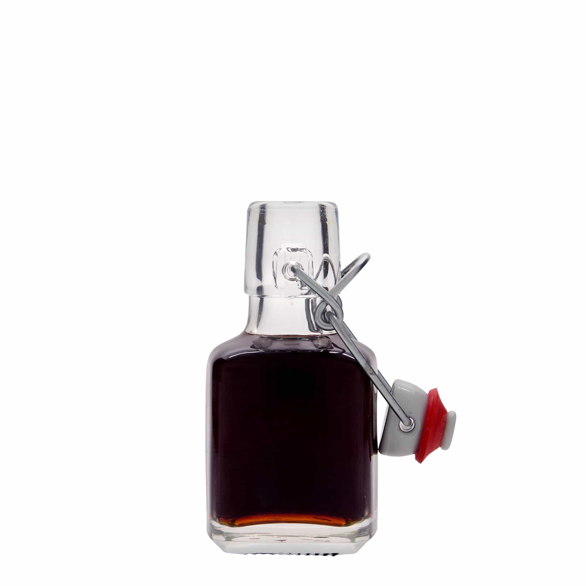 Sticlă de sticlă de 100 ml „Kubica”, pătrată, gura: închidere cu clemă