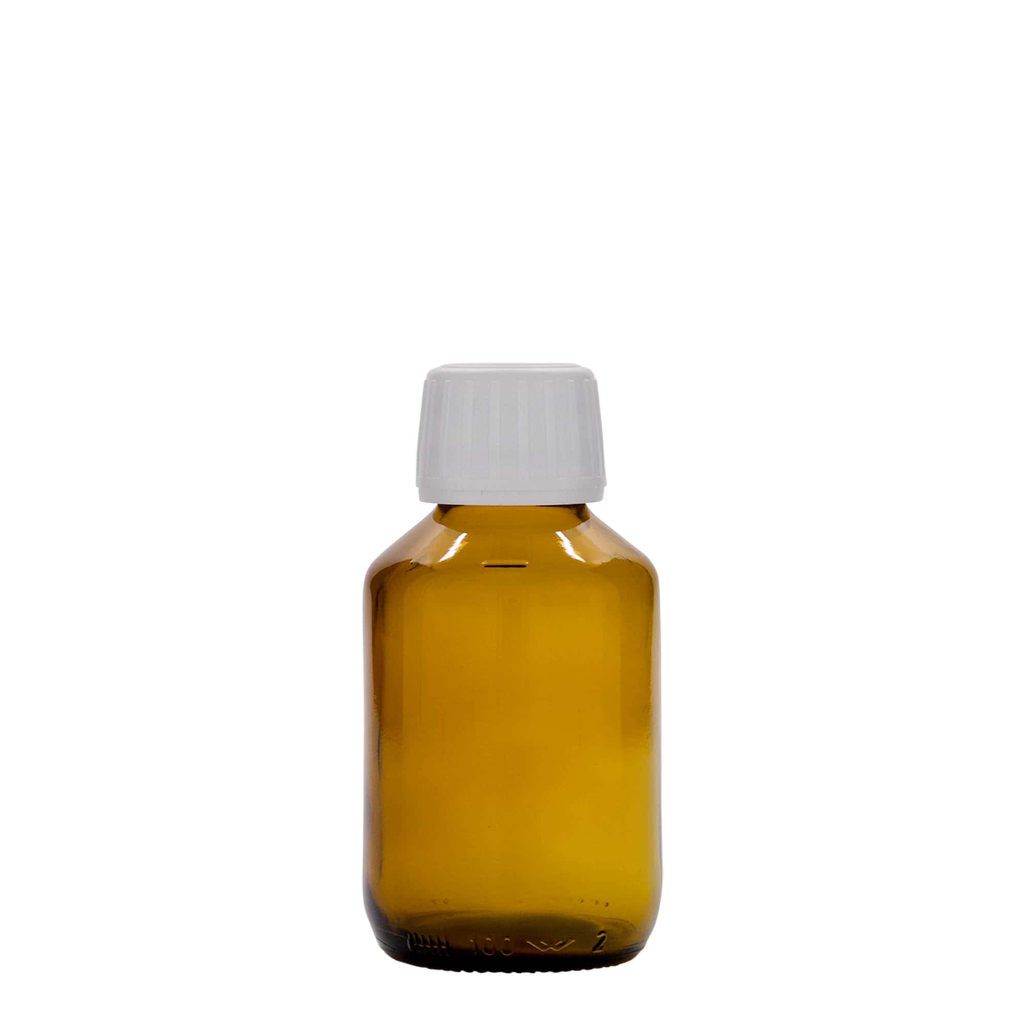Flacon medical de 100 ml, maro, sticlă, gura: PP 28